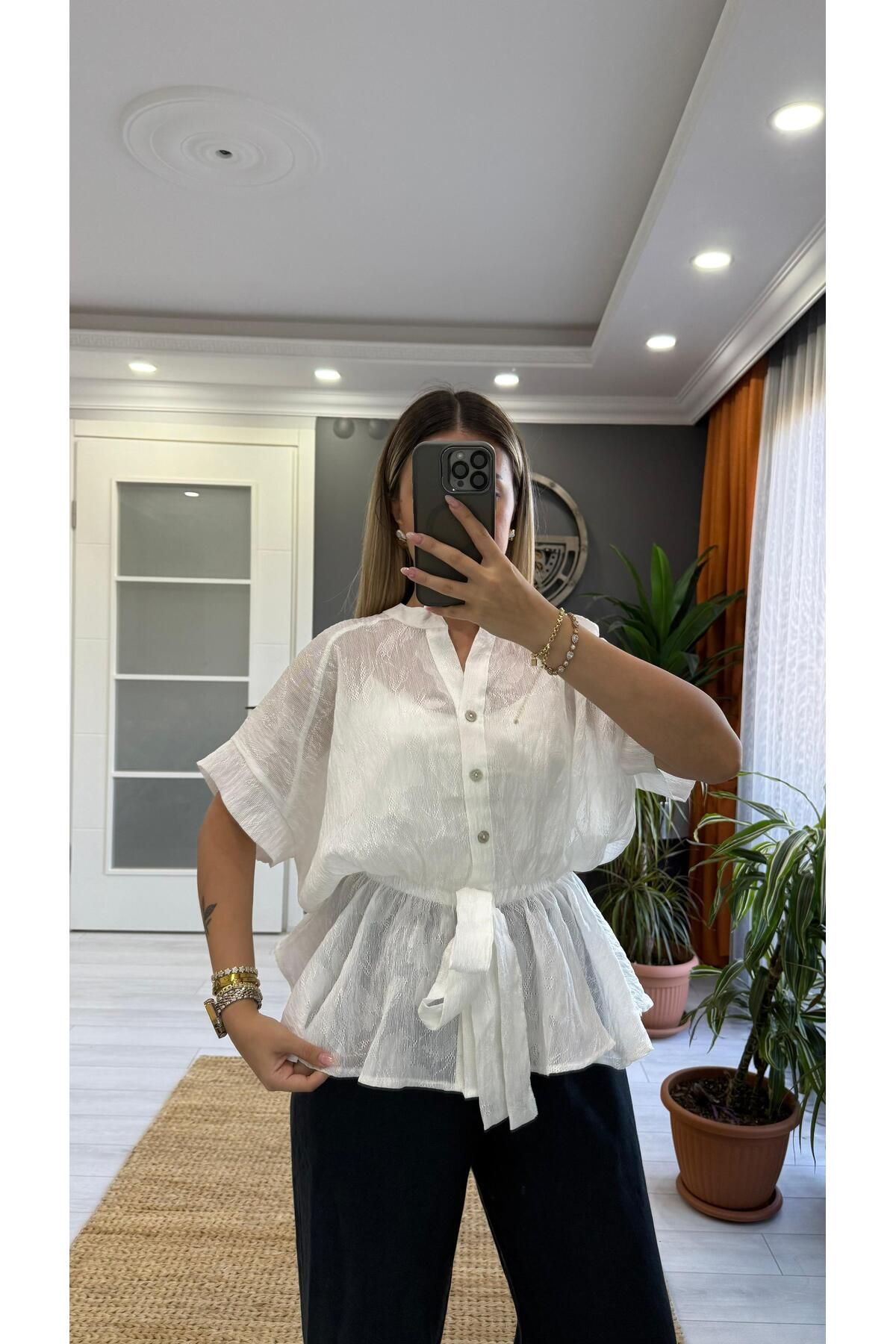 SEVİNÇ GÜNGÖR Desenli bluz Beyaz
