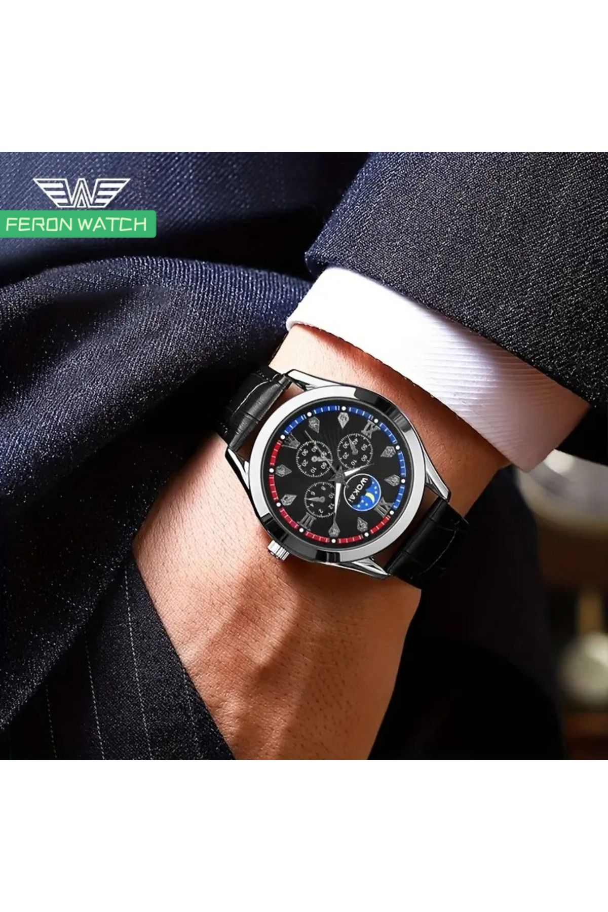 Feron accessories Altın Kasa Erkek Kol Saati – Deri Kordonlu Takvimli Analog Saat TM-521