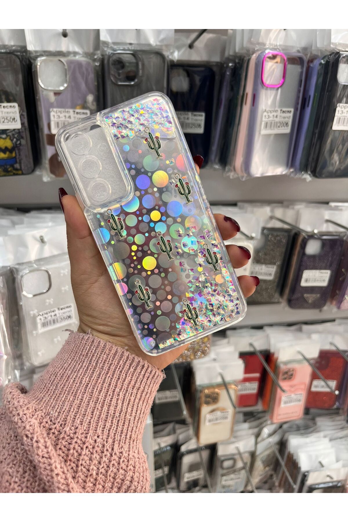 TECNOTREND Galaxy A54 sıvı parıltılı Hologramlı şeffaf silikon kılıf