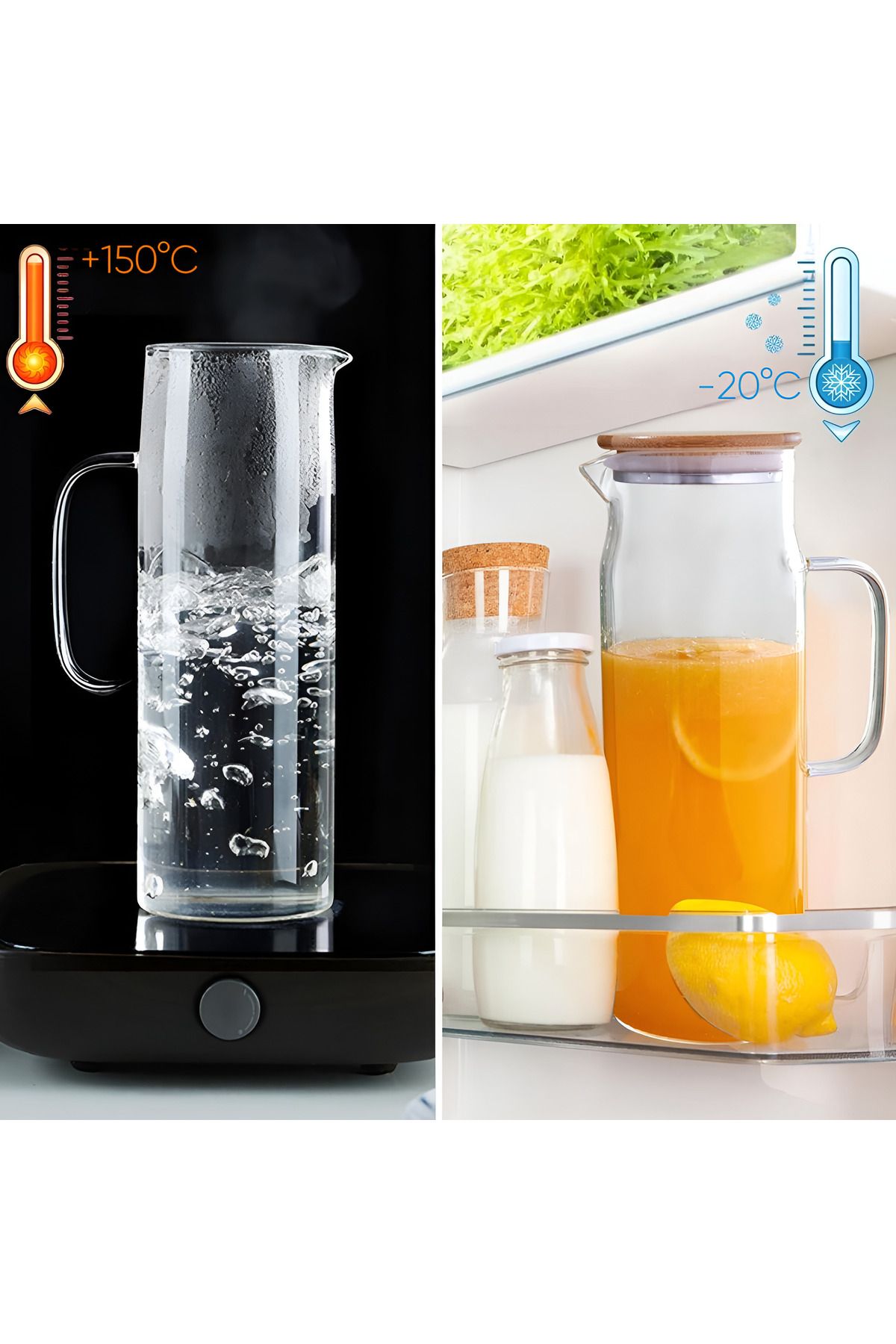 Köken-2 Carafes 1.4L Borosilicate Glass, Pitcher With Airtight Lid Bamboo, 26x8.5 Cm, -20°C To 150°C 7
