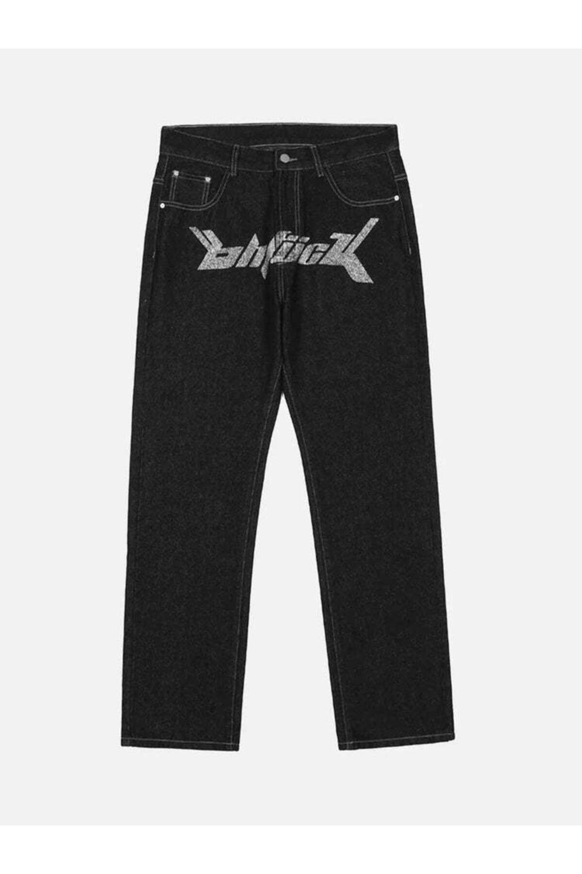 Ekospot SUPERMADE Letter Black Baggy Jeans Baggy Kot