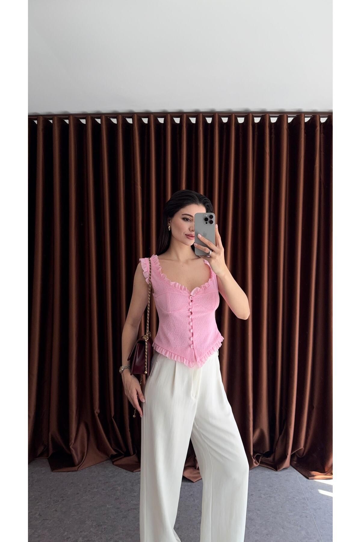 HAZELANNA Pembe Vintage Bluz