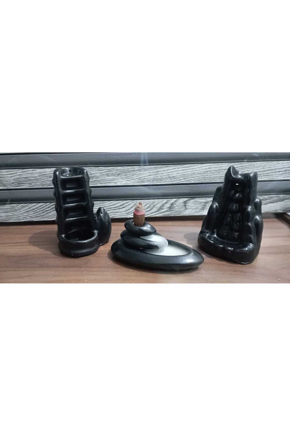 Elioure Mini Mistik Dağ Geri Akış Şelale Tütsülük Seti, Siyah, 3'lü