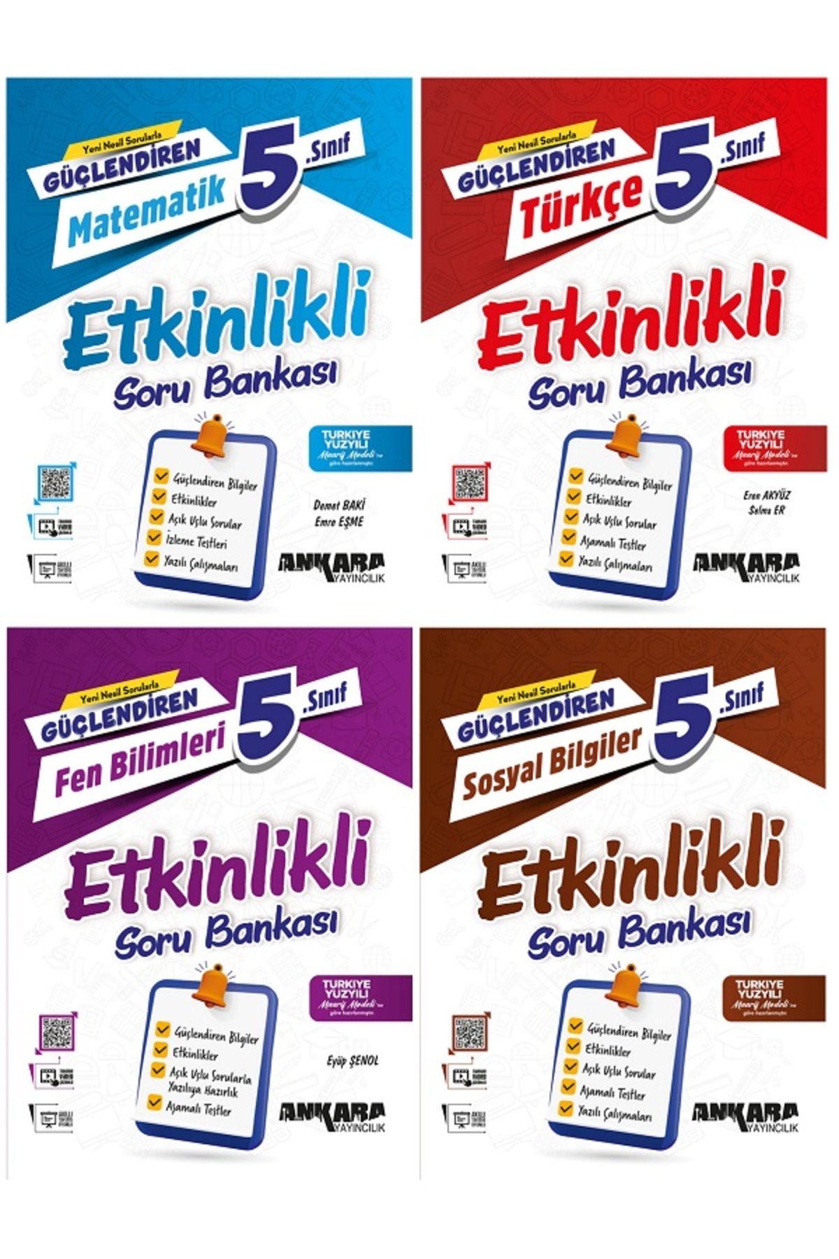 Evrensel İletişim Yayınları 5.Sınıf Ankara Güçlendiren Matematik + Türkçe + Fen + Sosyal Etkinlikli Soru Bankaları / 4 KİTAP