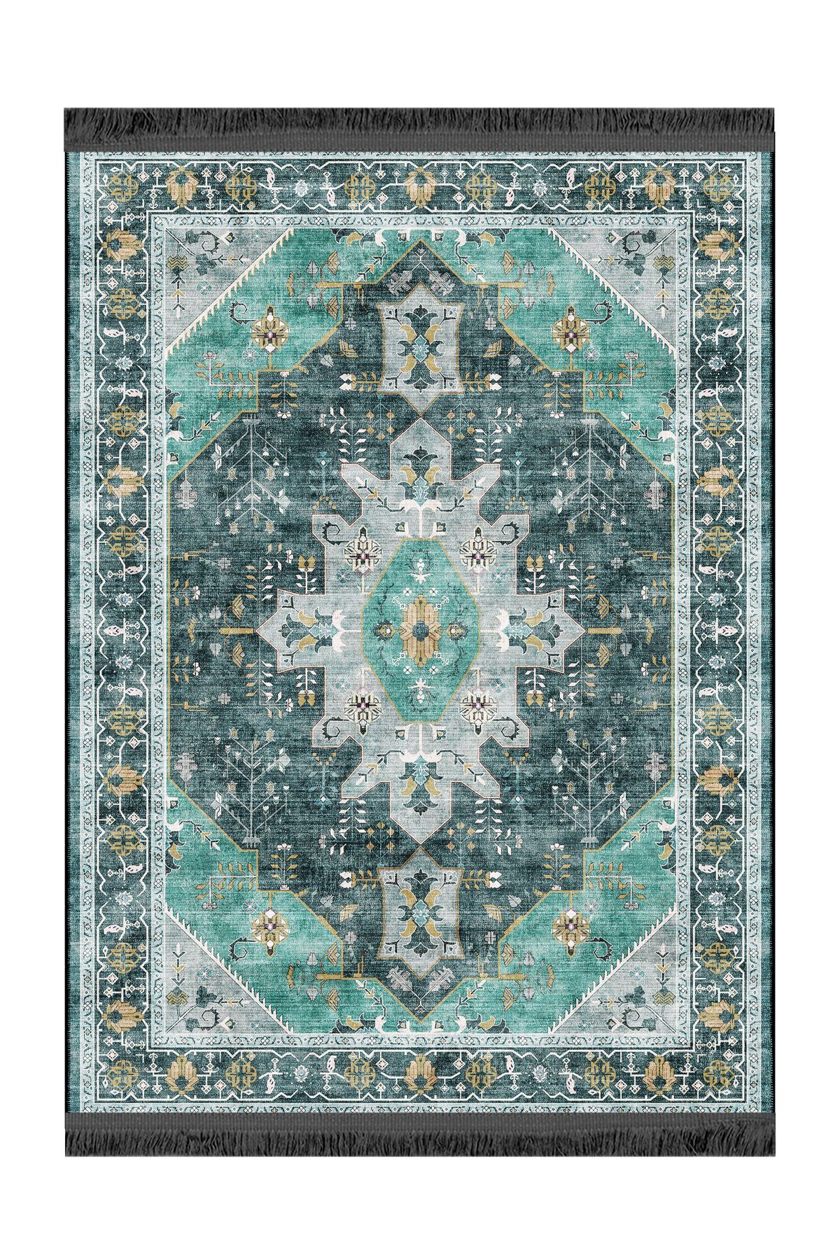 Rugs Modern Halı Mottos Koleksiyonu Turkuaz Temalı Etnik Motifli Klasik Desenli Dokuma Taban Dekoratif Halı mottos26