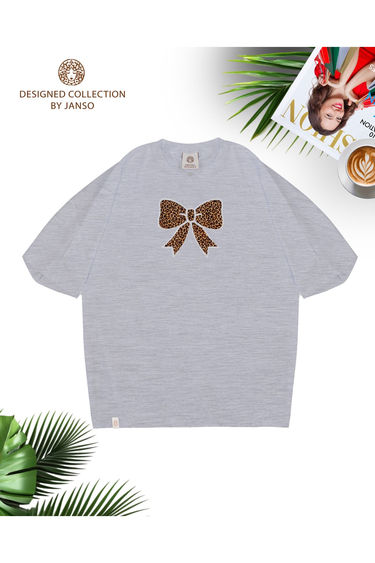 JANSO GROUP - KADIN PAMUKLU BASKILI Vionka KISA KOLLU TSHIRT OVERSİZE BÜYÜK BEDEN