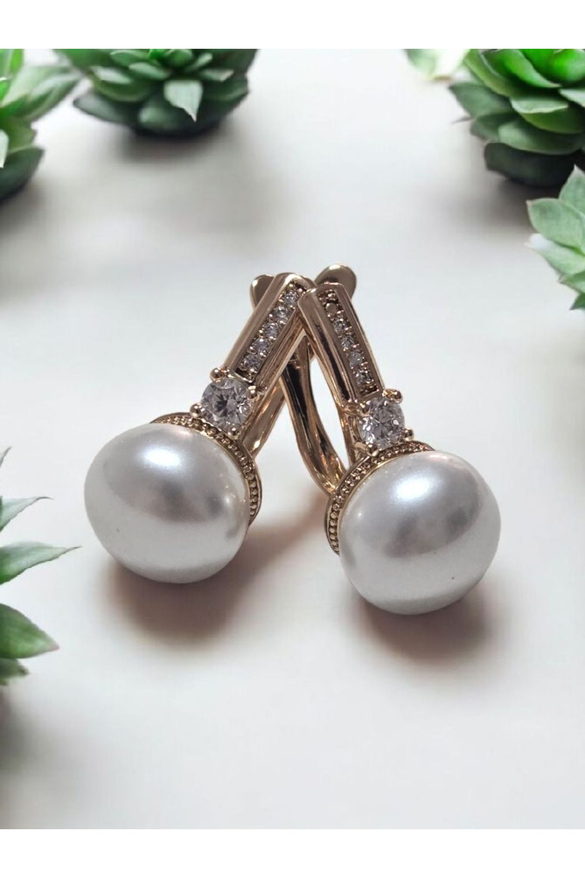 Erkçe Takı Xuping Zirkon Taşlı İnci Küpe 18k