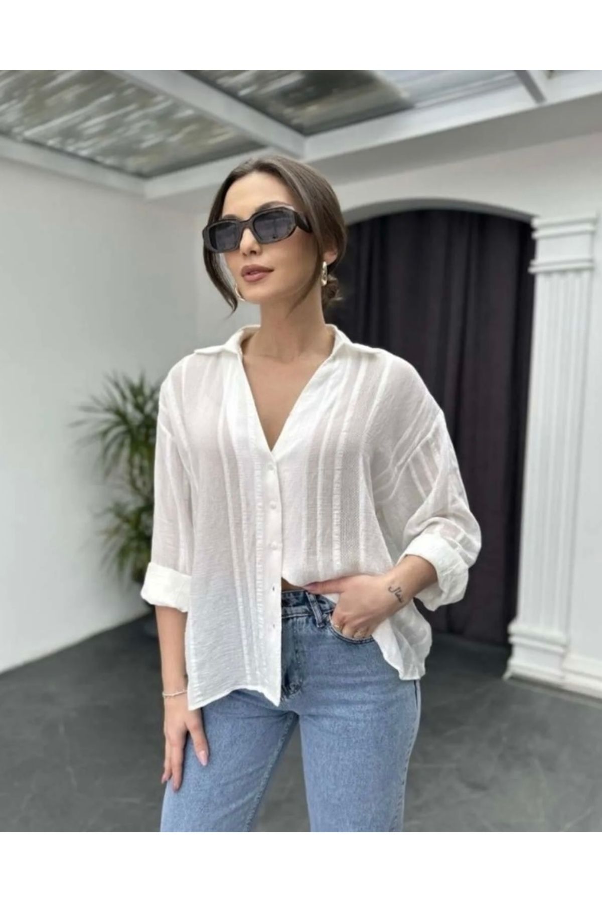 Opalia Butik Kadın Oversize Transparan Gömlek