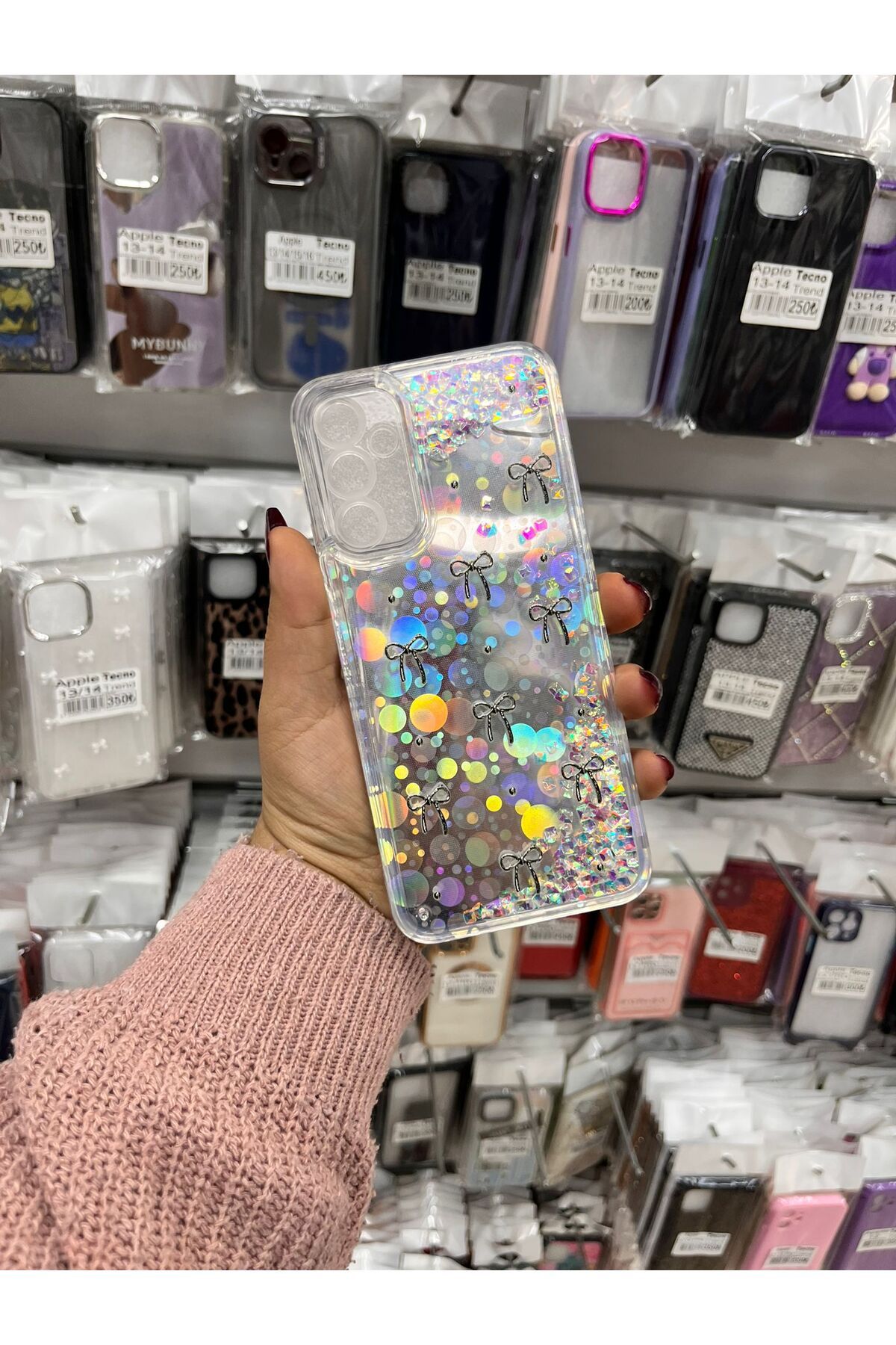 TECNOTREND Galaxy A14 sıvı parıltılı Hologramlı şeffaf silikon kılıf