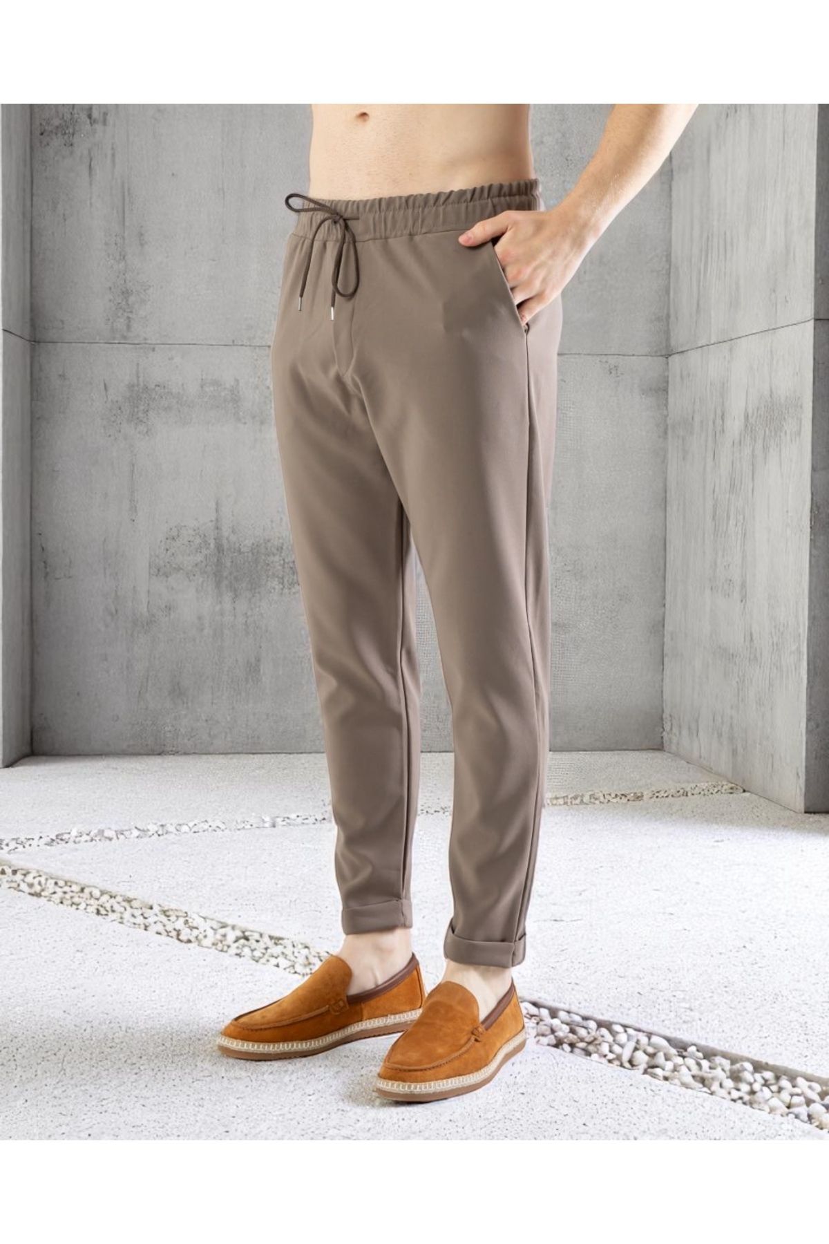 VOGUEMET Erkek Rahat Kalıp Bağcıklı Pantolon | Bilek Boy | Cepli Günlük Slim Fit Model