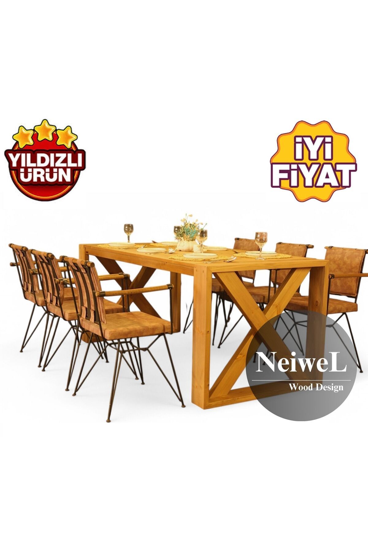 Neiwel Velmar Doğal Ahşap Yemek Masası-80-140