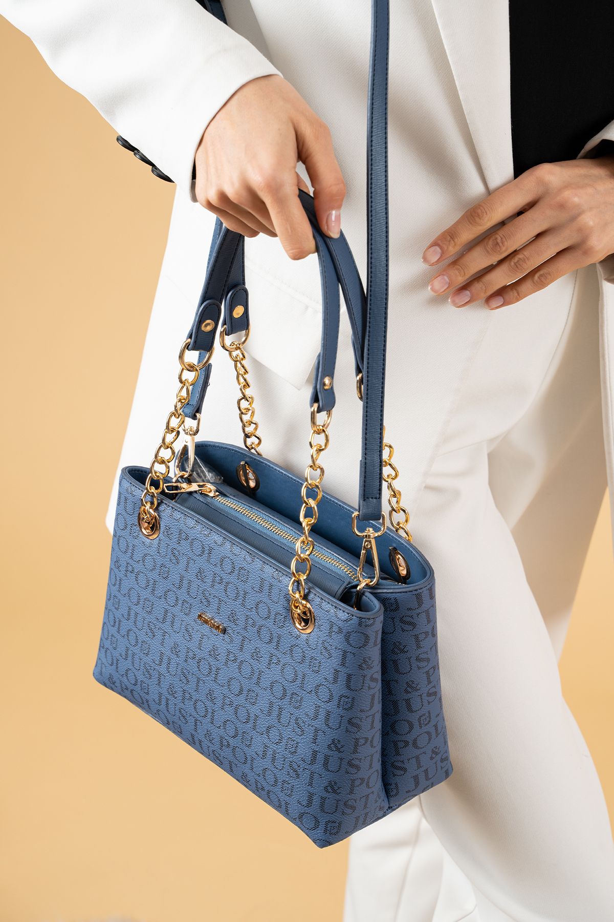 Just Polo Noble 2181 Emprime Suni Deri Marka Baskılı 2 Askılı Kadın Omuz Çanta( Ebat : En 26 Yükseklik 18 Cm)