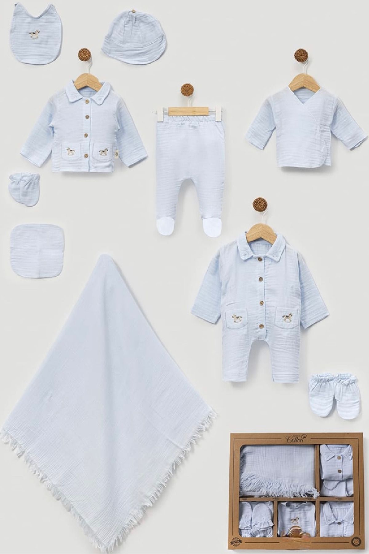 Cherub Baby Oyuncak At Müslin Erkek Bebek Yenidoğan 10 Parça Hastane Çıkışı Zıbın Seti