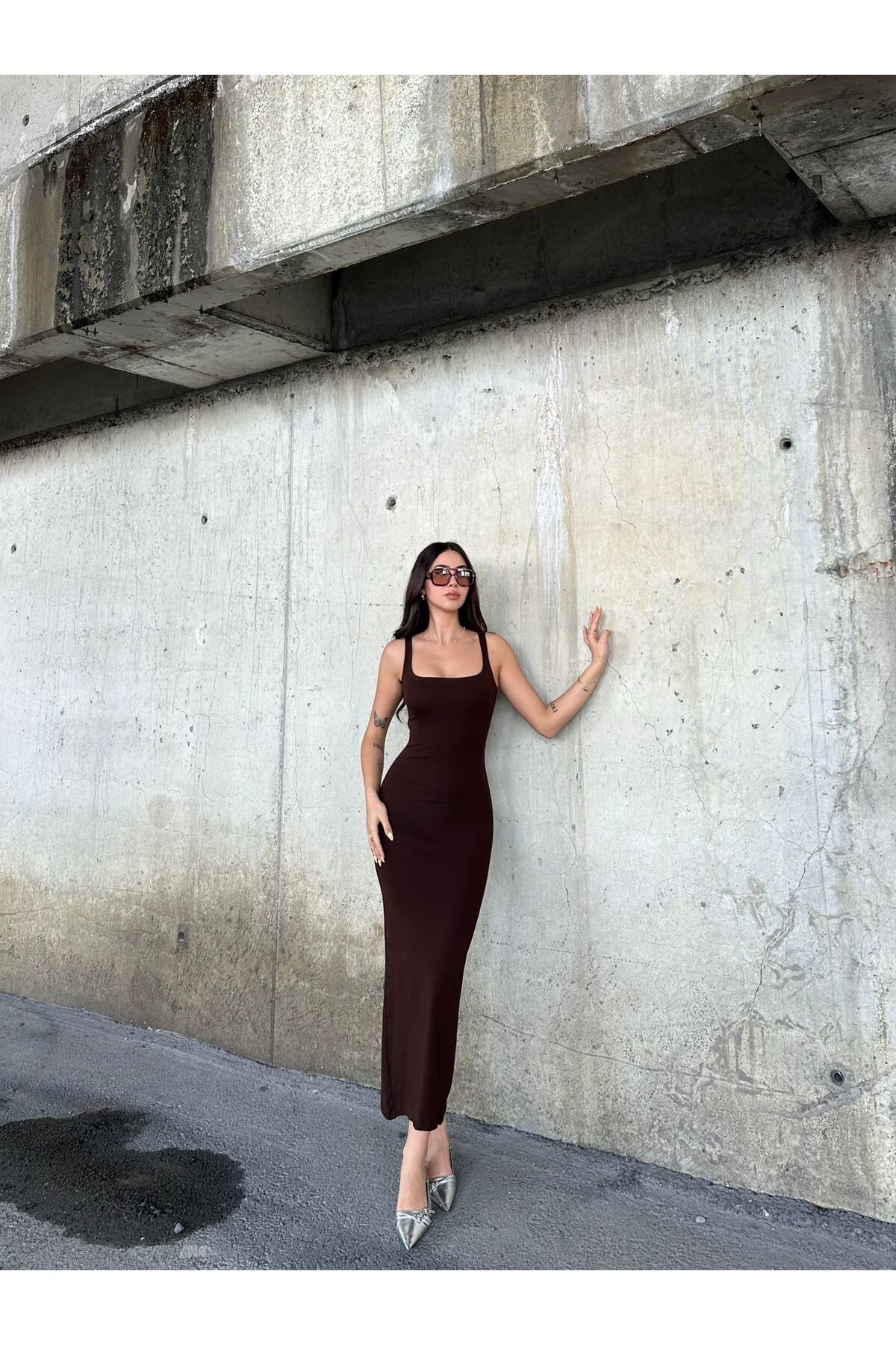 ELBEY  Uzun Kare Yaka Elbise - Görsel 4