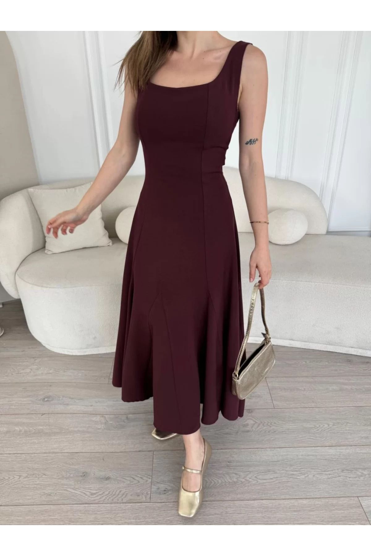 ruum fashions Sırt Dekolteli Kolsuz Uzun Elbise