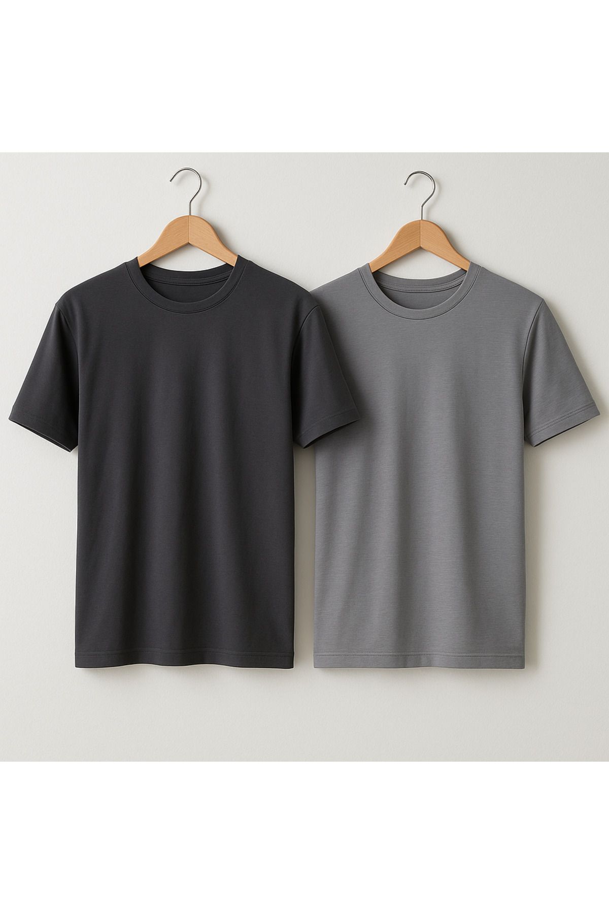 G&G WARDROBE UNISEX PAMUK MODAL KARIŞIK BİSİKLET YAKA GRİ-ANTRASİT İKİLİ T-SHİRT