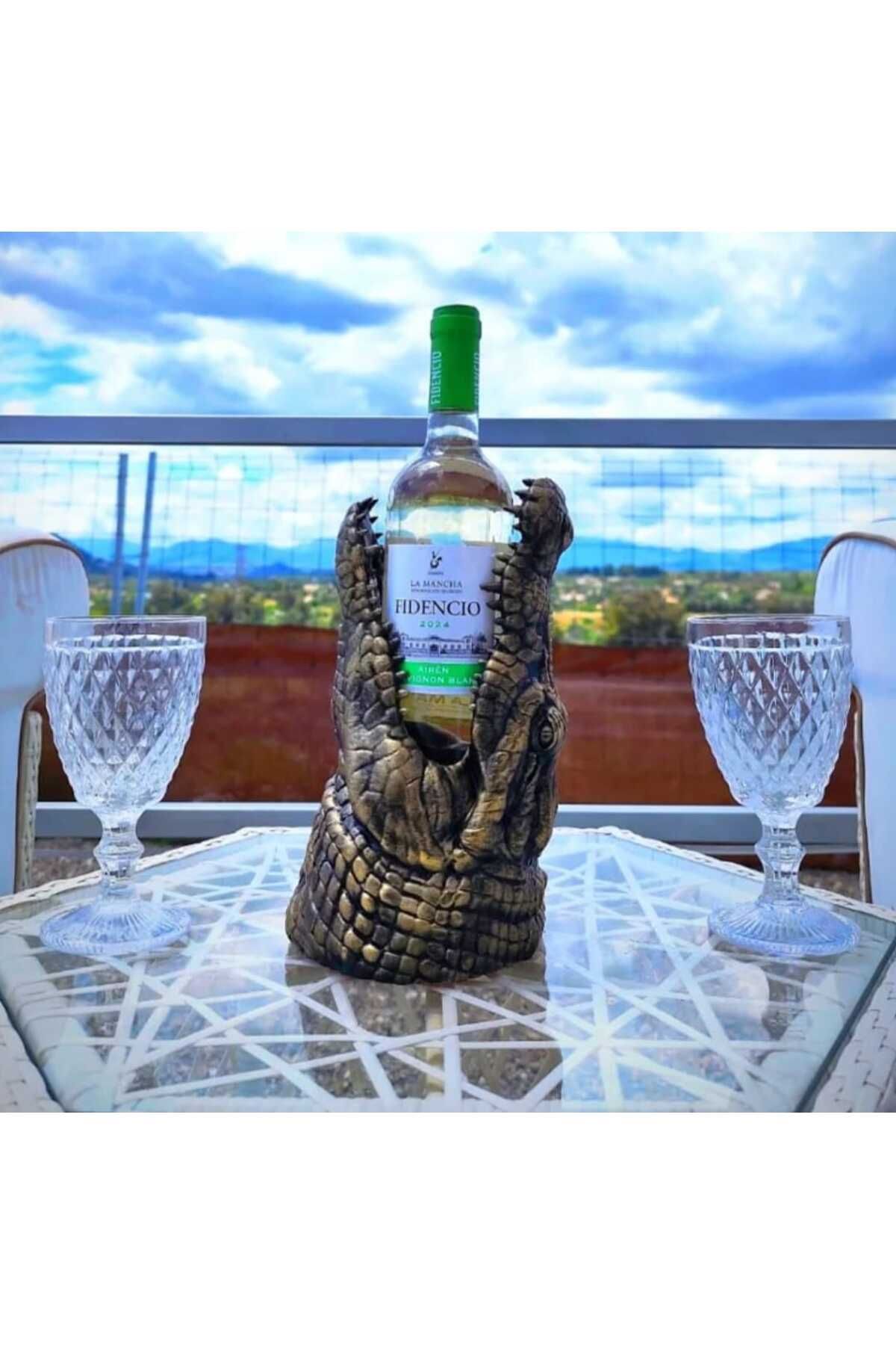 ValoriaConcept 🐊🍷 Timsah Figürlü Alkol Şişesi Tutucu – Masanıza Vahşi Şıklık! 🍷🐊