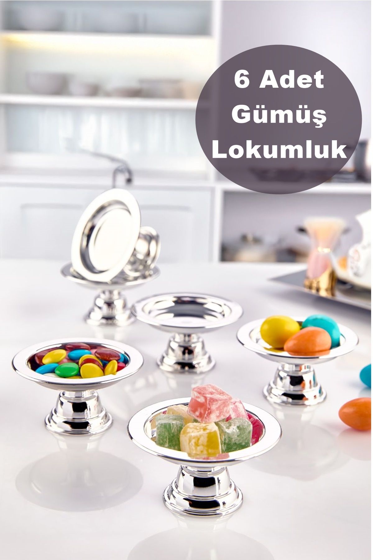İndirimKap 6'lı Akrilik Dekoratif Gold Kahve Yanı Sunumluk Lokumluk Şekerlik 6'lı Makaronluk