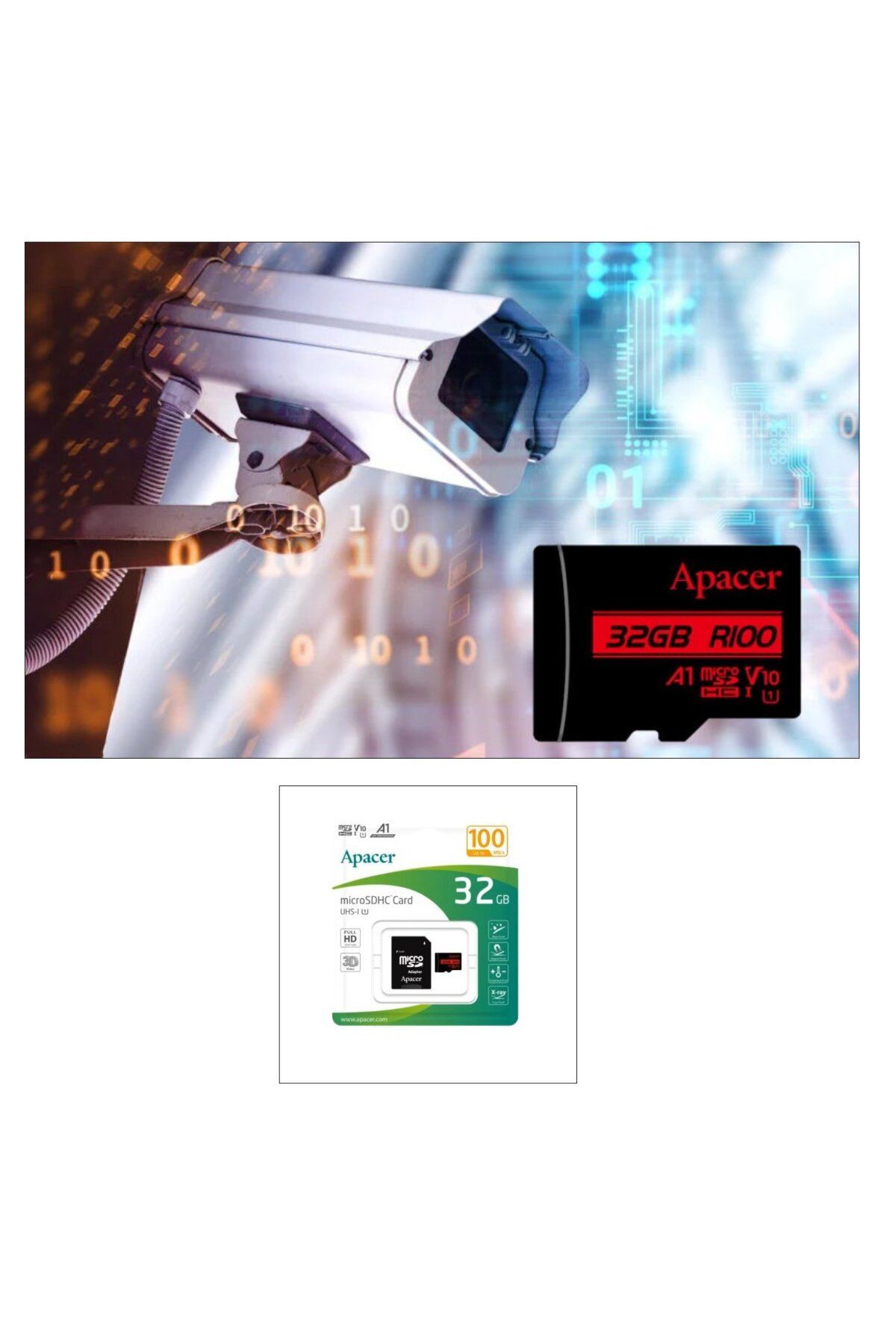 Apacer-MicroSDXC card 32 GB, UHS-I U1, V10, A1, Apacer, with SD adapter, up to 100 MB/s 3