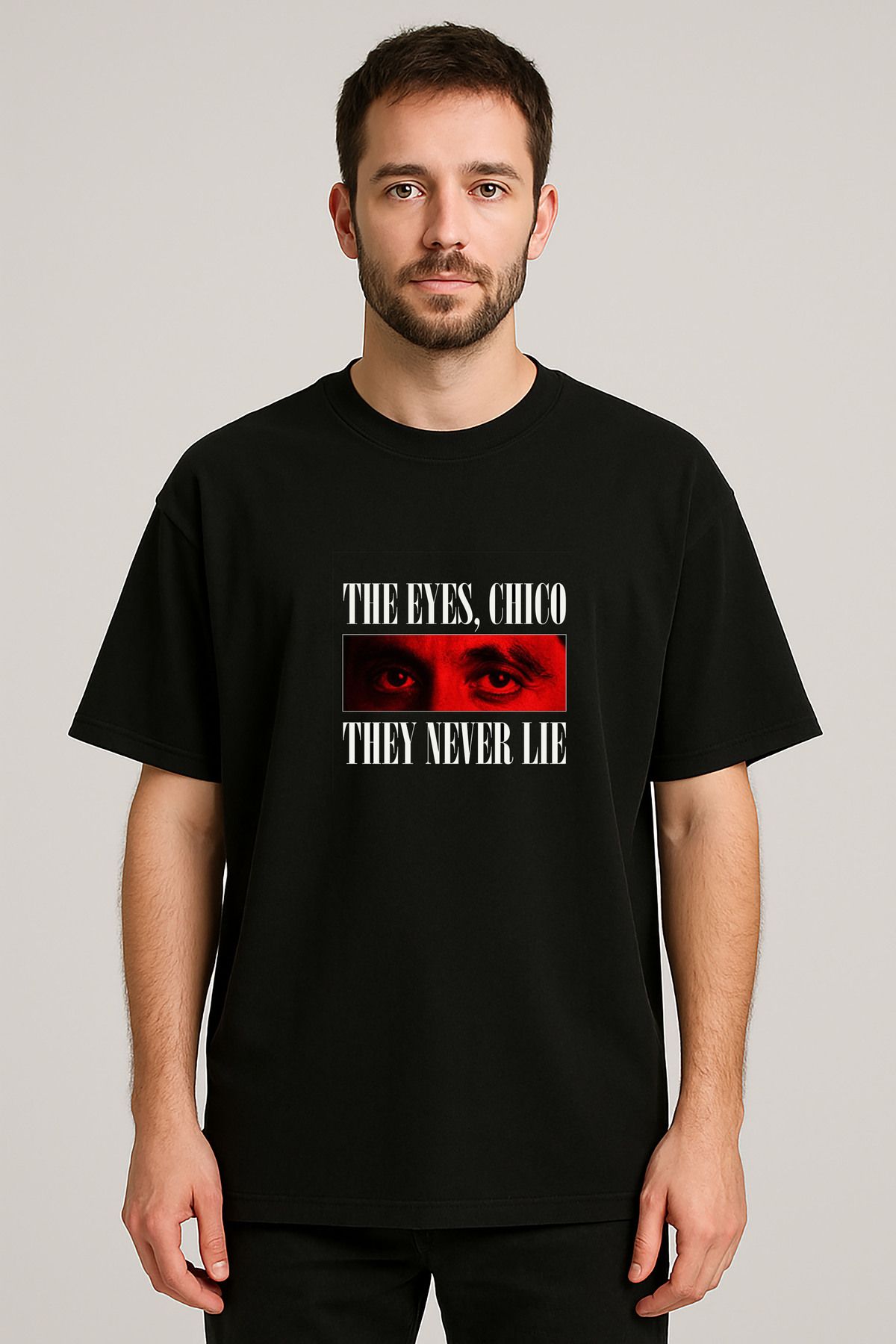 sielta Scarface Yaralı Yüz Baskılı Bisiklet Yaka Oversize Siyah Tişört T-shirt