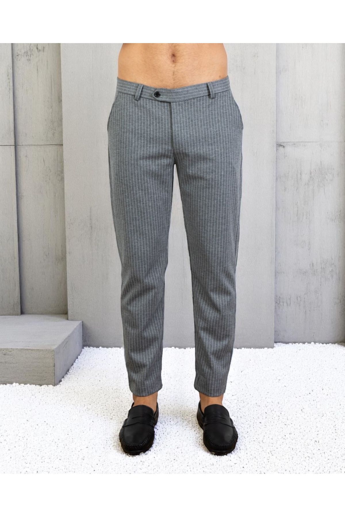 VOGUEMET Erkek Çizgili Kumaş Pantolon Slim Fit | Şık ve Rahat Kesim Ofis & Günlük Stil