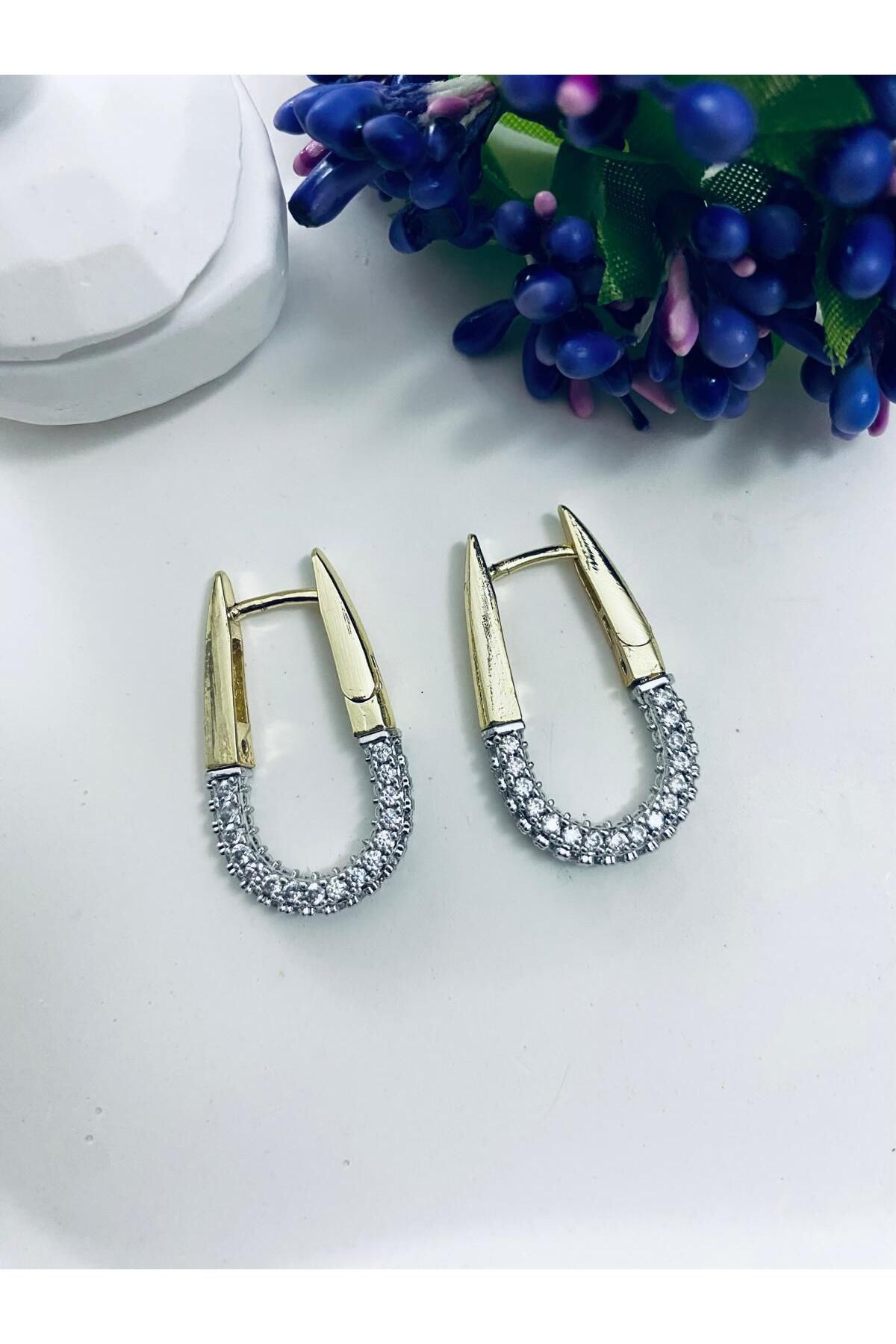 KANERUZ Gold Zirkon Taşlı Damla Model Özel Tasarım Küpe
