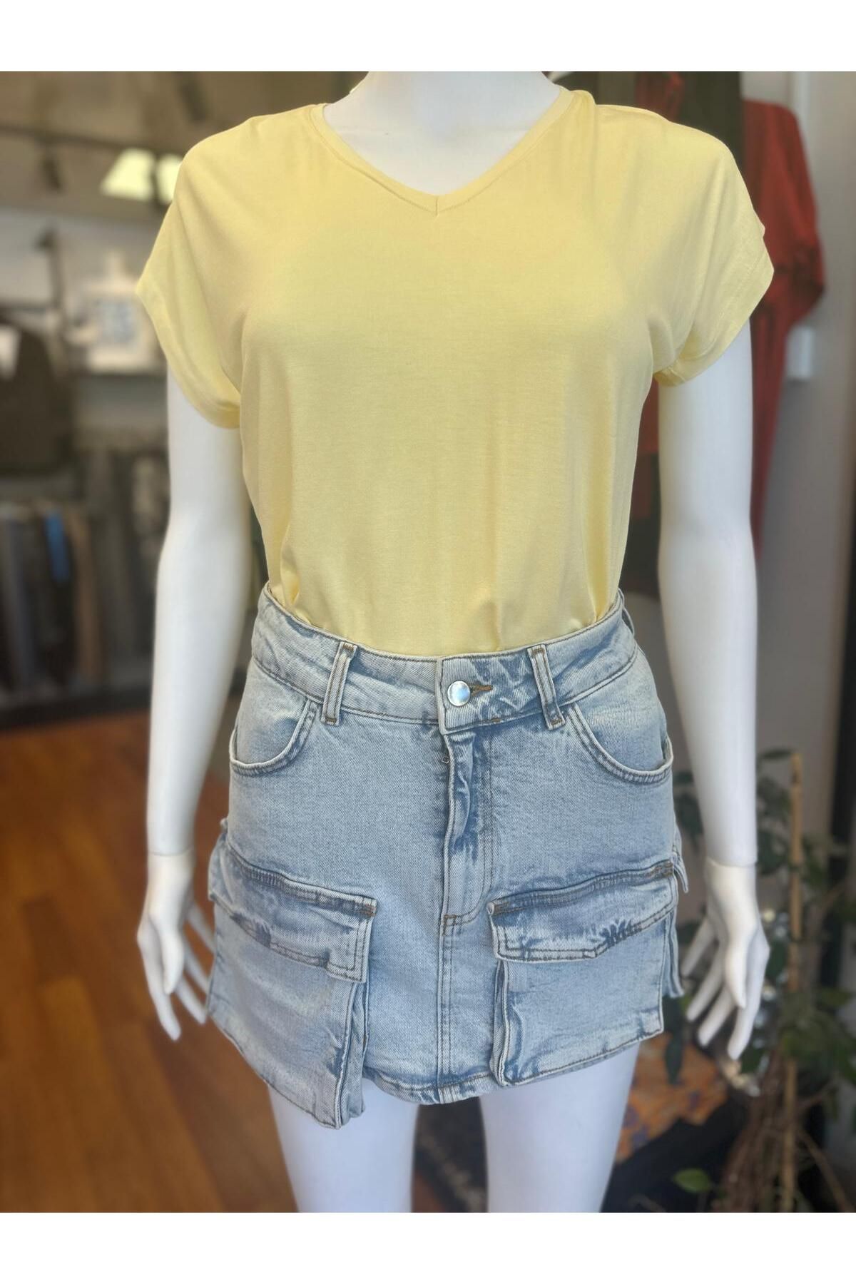 DOLCE QUEEN Kadın Denim Cepli Mini Kot Etek