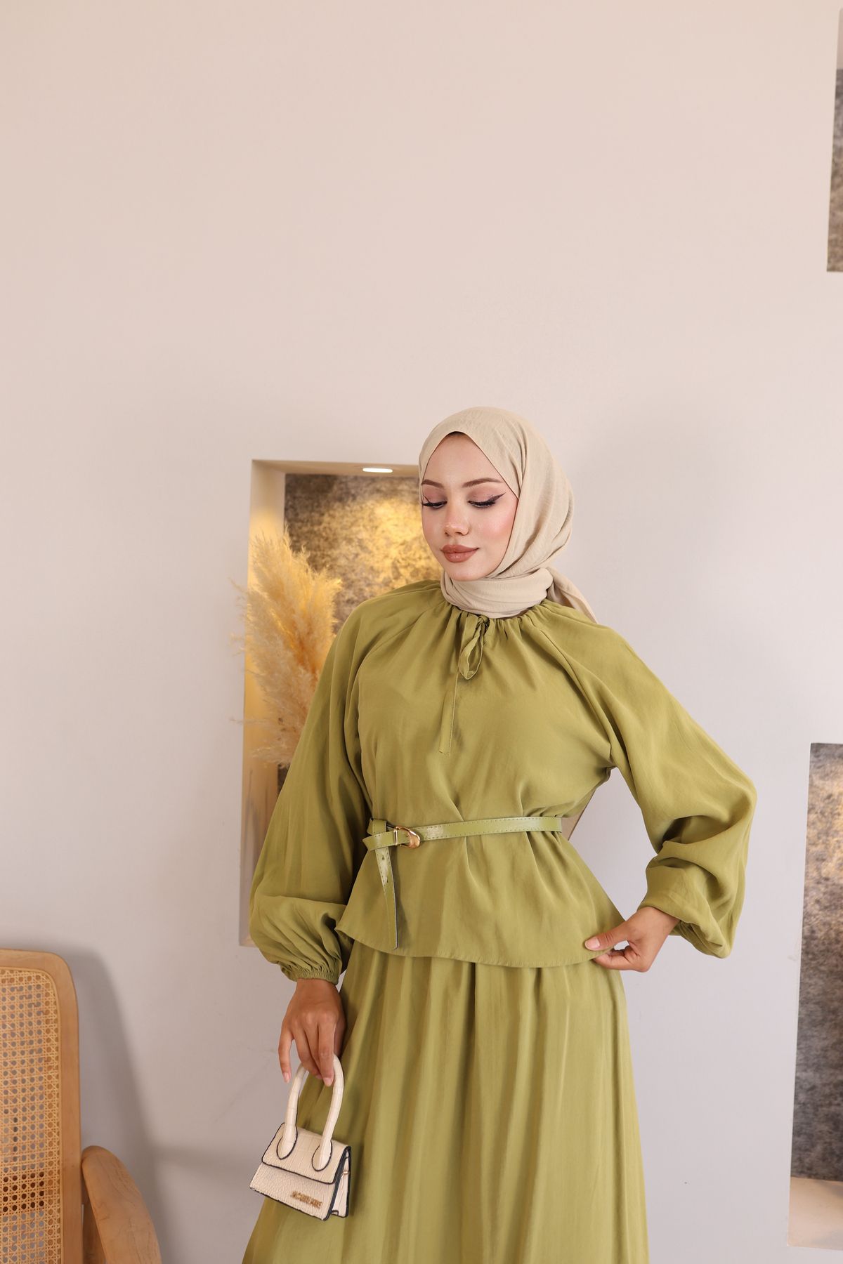 Butik Kemerli Elegan Etek Gömlek