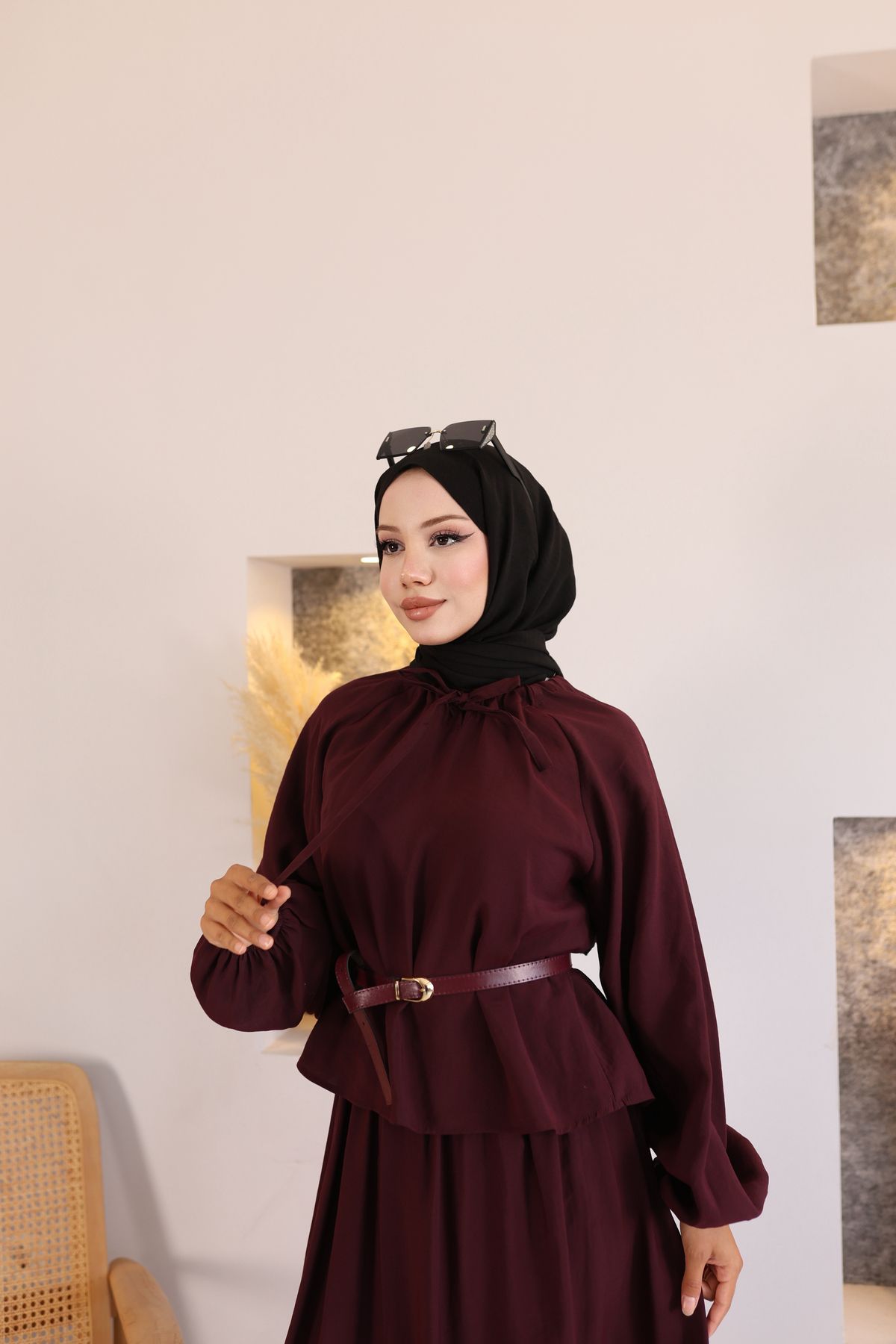Butik Kemerli Elegan Etek Gömlek
