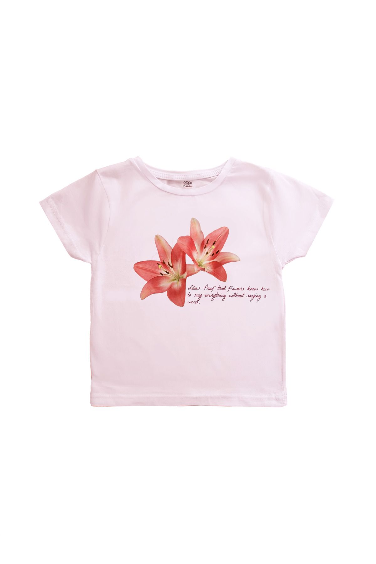 WHITE OF CREATIVE Lilies Baby Tee Crop Top