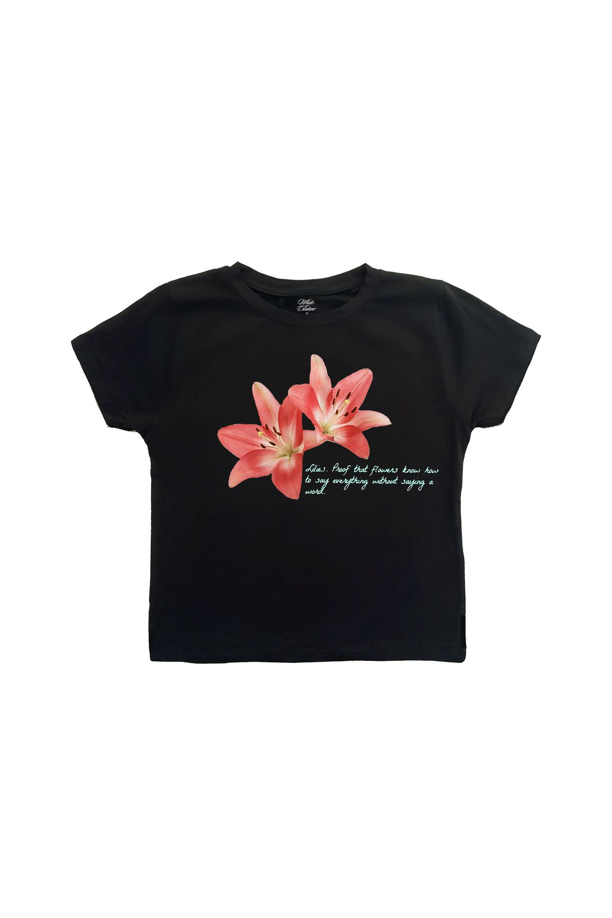 WHITE OF CREATIVE Lilies Baby Tee Crop Top