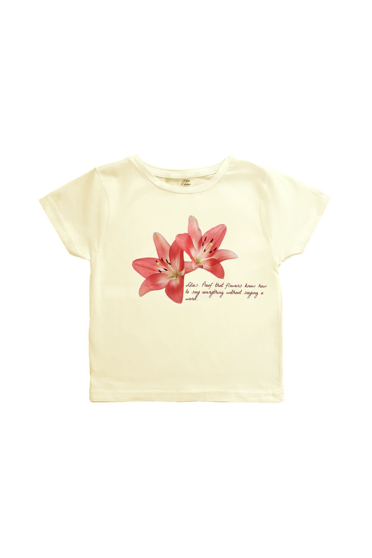 WHITE OF CREATIVE Lilies Baby Tee Crop Top