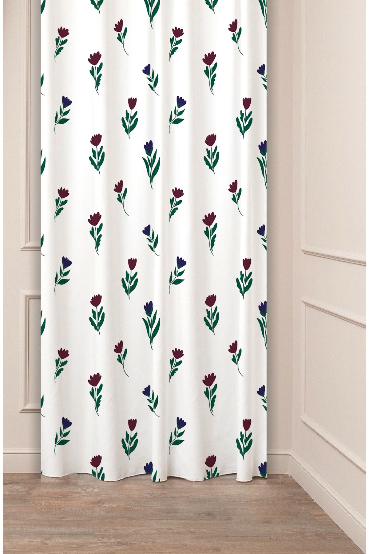 GREENDECOR Çiçekli Yapraklı Desenli Özel Tasarım Dijital Baskılı (Tek Kanat) Modern Şık Tasarımlı Fon Perde