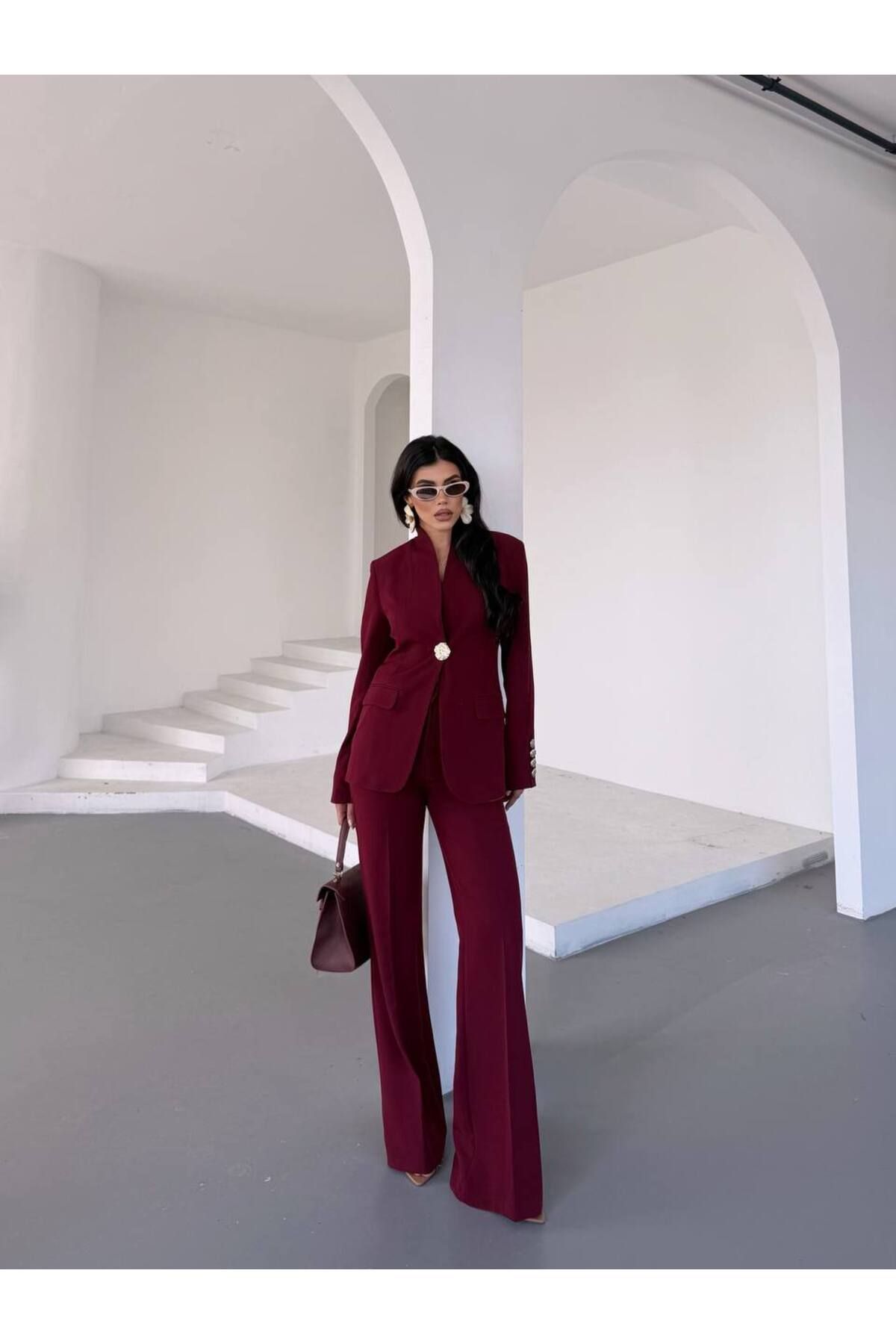 MVK GİYİM Düğme Detaylı Blazer Ceket Pantolon Takım