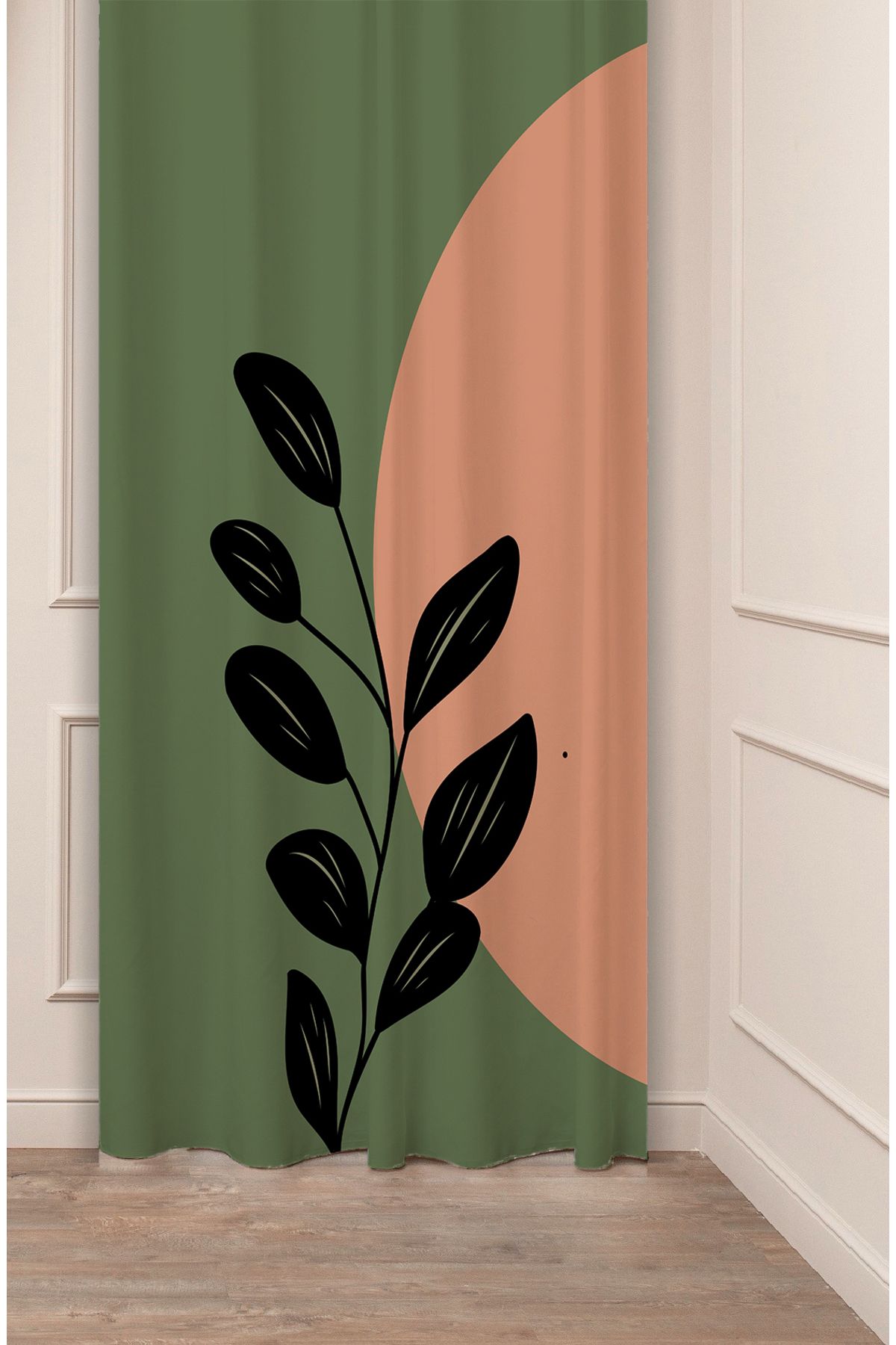 GREENDECOR Yaprak Grafik Bohem Minimalist Bej Krem Desenli Özel Tasarım Dijital Baskılı (Tek Kanat) Fon Perde
