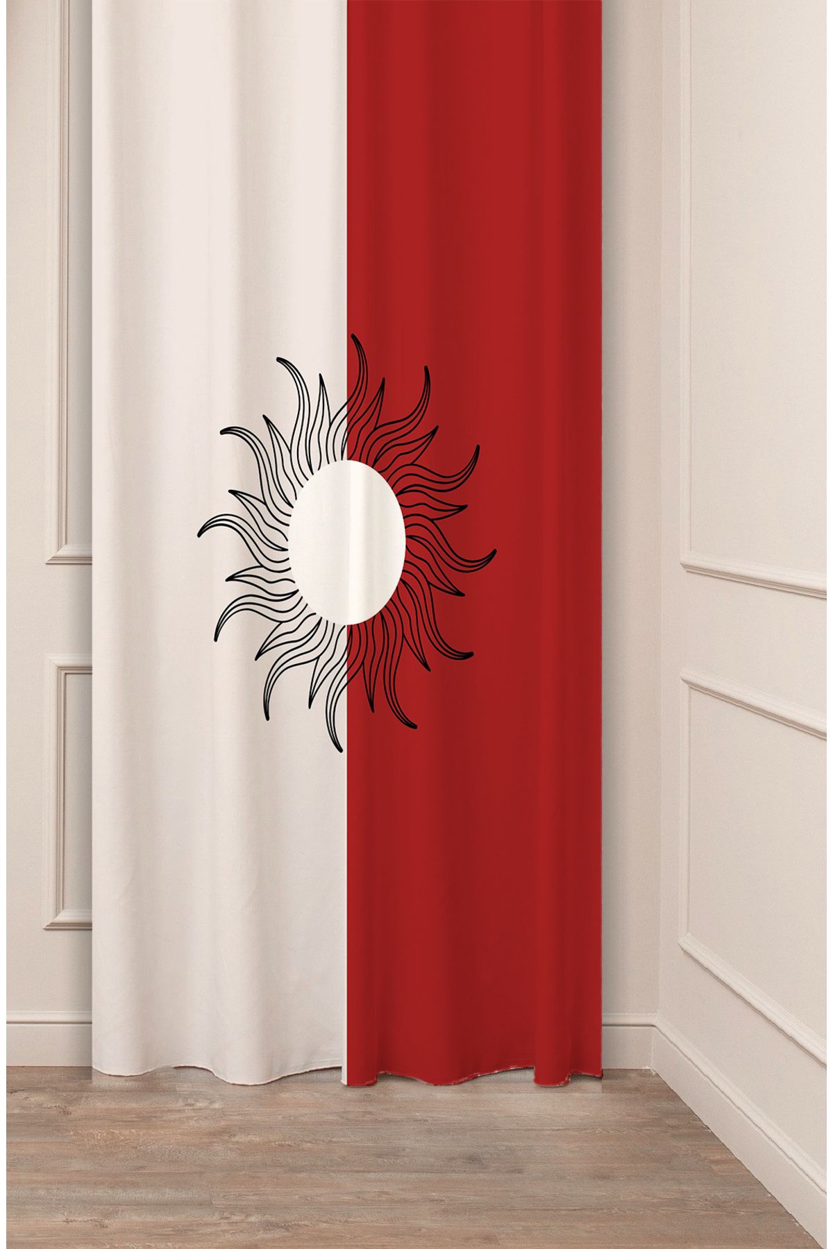GREENDECOR Güneş Bohem Minimalist Bej Krem Desenli Özel Tasarım Dijital Baskılı (Tek Kanat) Modern Fon Perde