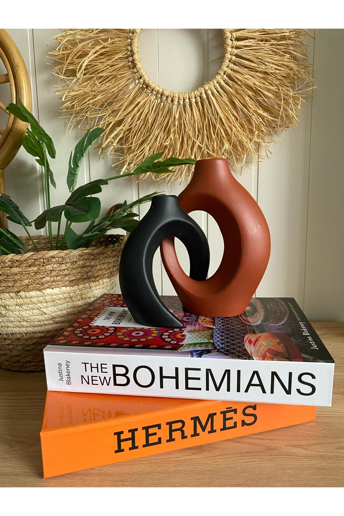 Porselian 2Lİ Sarmaşık 2 Renk Bohem Vazo