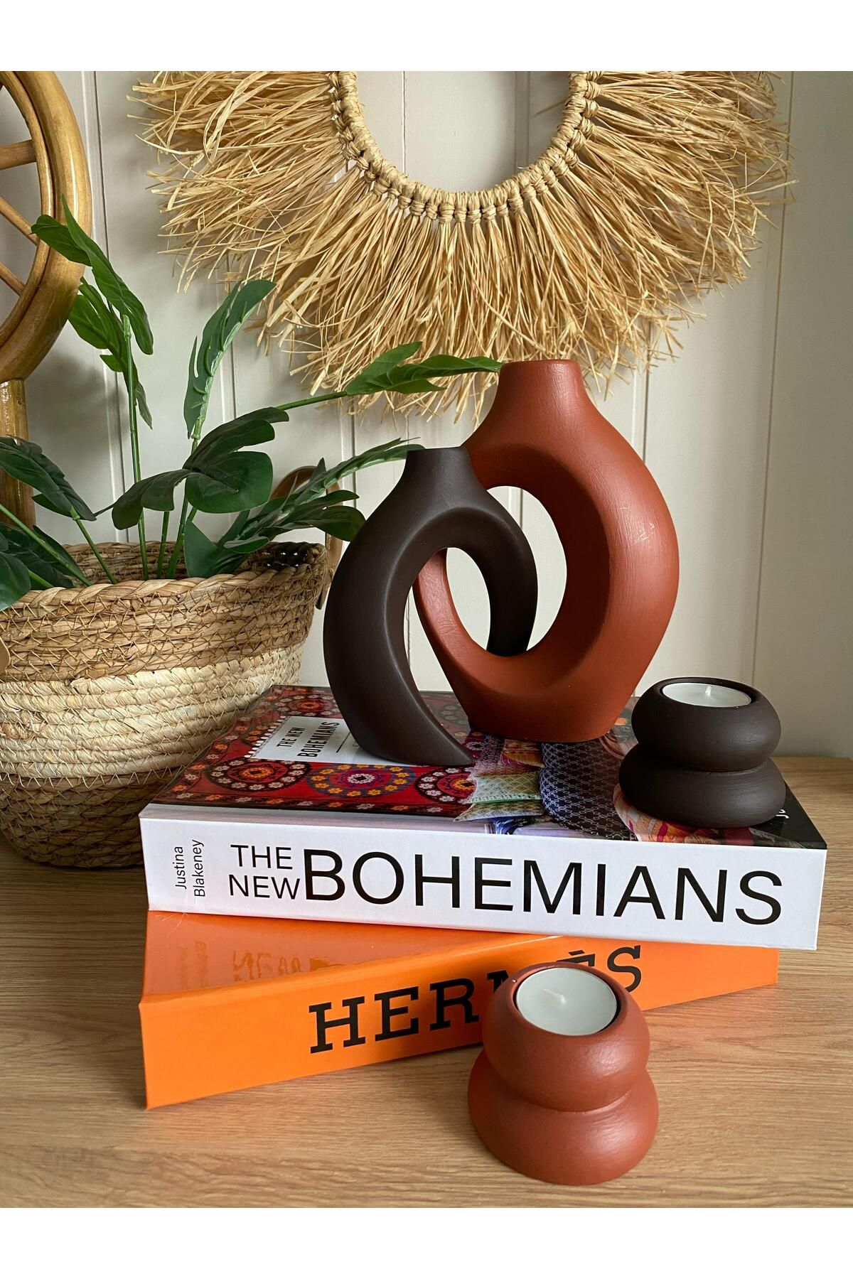 Porselian Sarmaşık Sevgili Vazo & Mumluk Set
