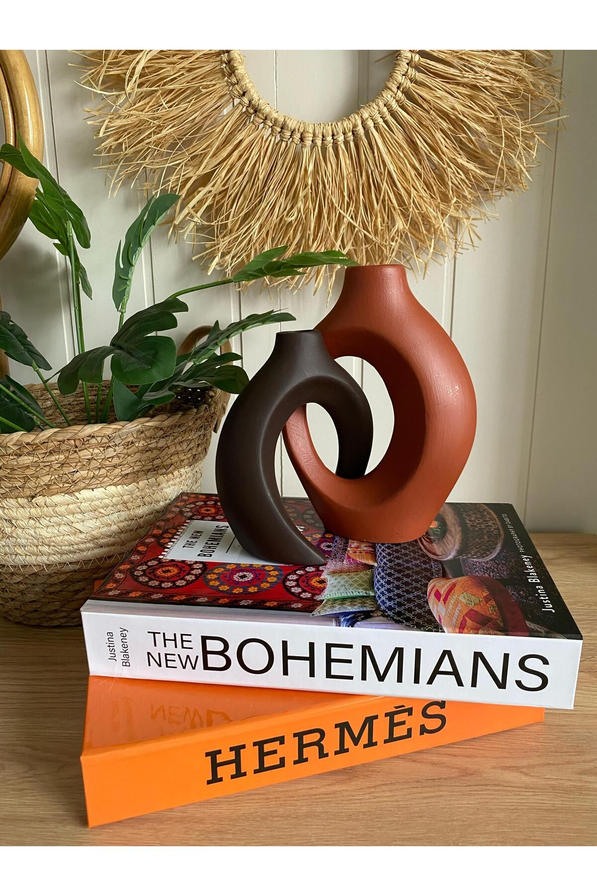 Porselian 2Lİ Sarmaşık 2 Renk Bohem Vazo
