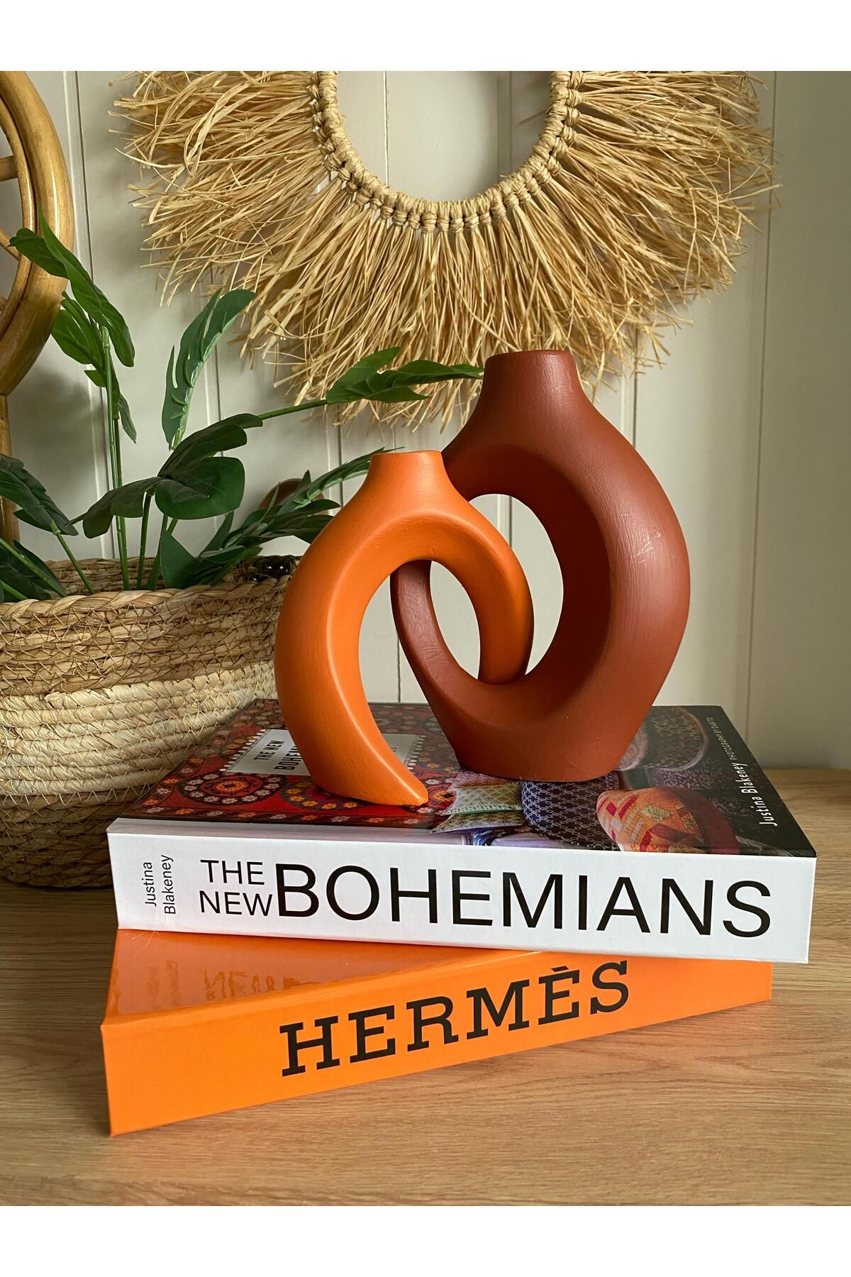 Porselian 2Lİ Sarmaşık 2 Renk Bohem Vazo