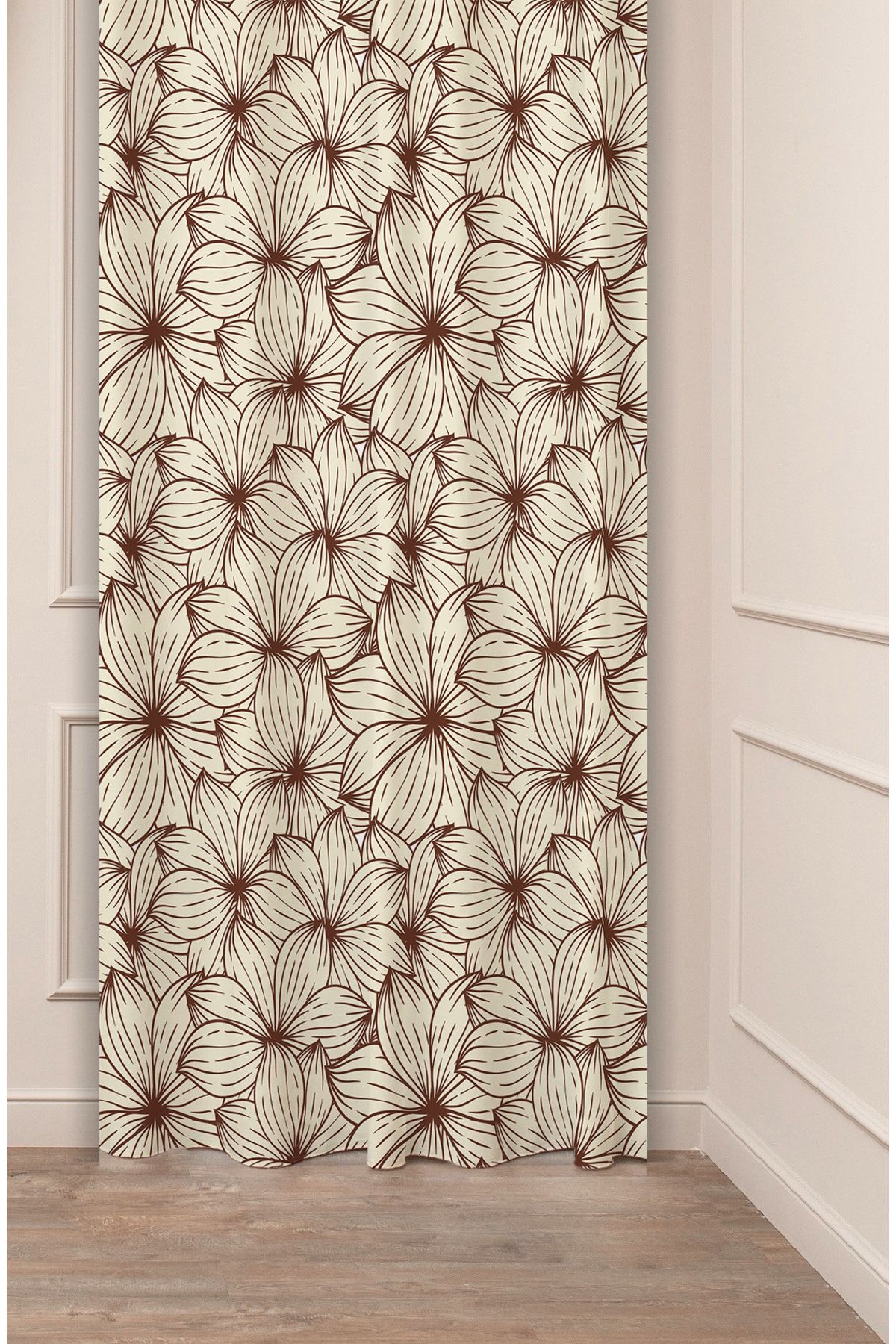 GREENDECOR Çiçekli Yapraklı Desenli Özel Tasarım Dijital Baskılı (Tek Kanat) Modern Şık Tasarımlı Fon Perde