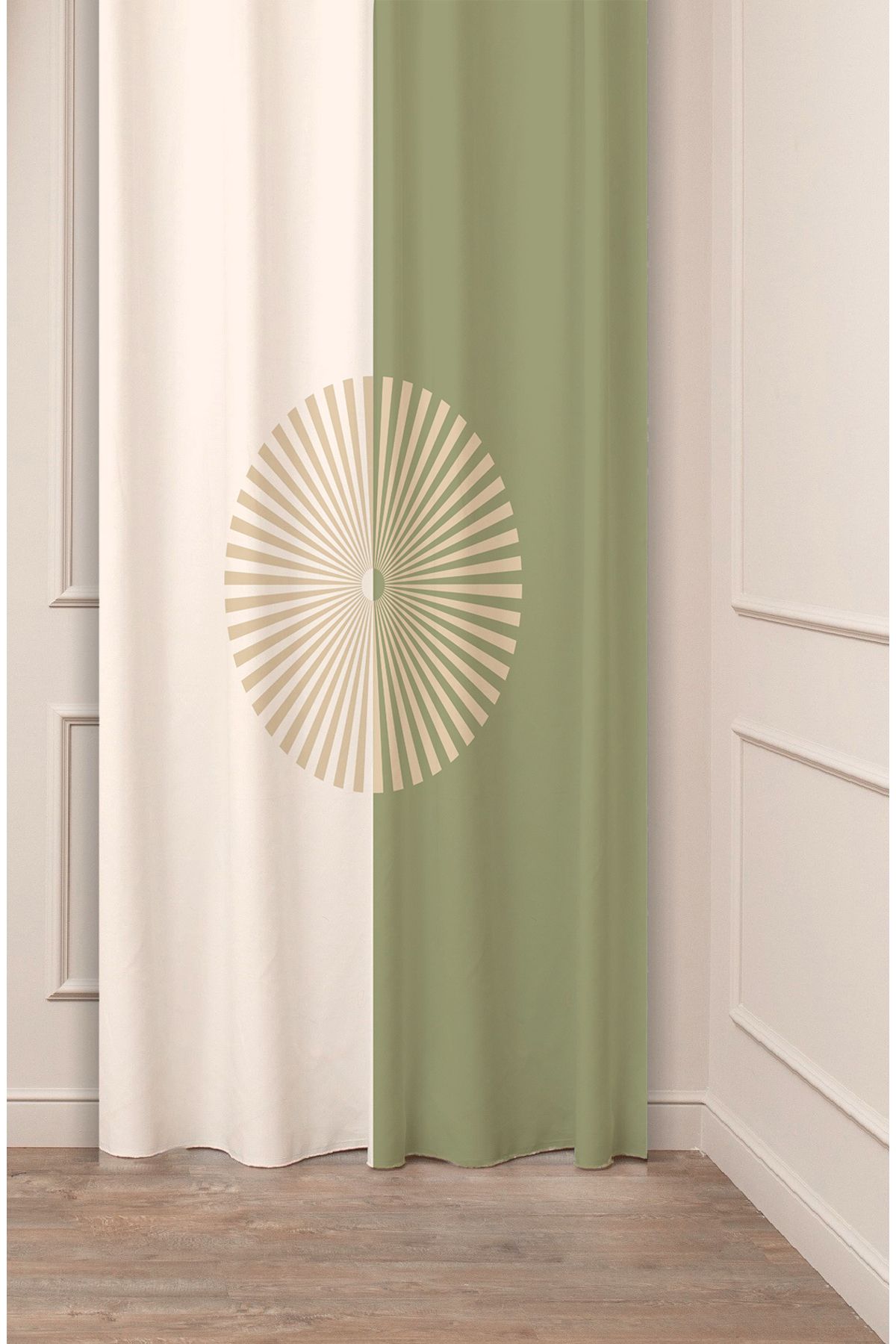 GREENDECOR Geometrik Çizgi Bohem Minimalist Bej Krem Desenli Özel Tasarım Dijital Baskılı (Tek Kanat) Fon Perde