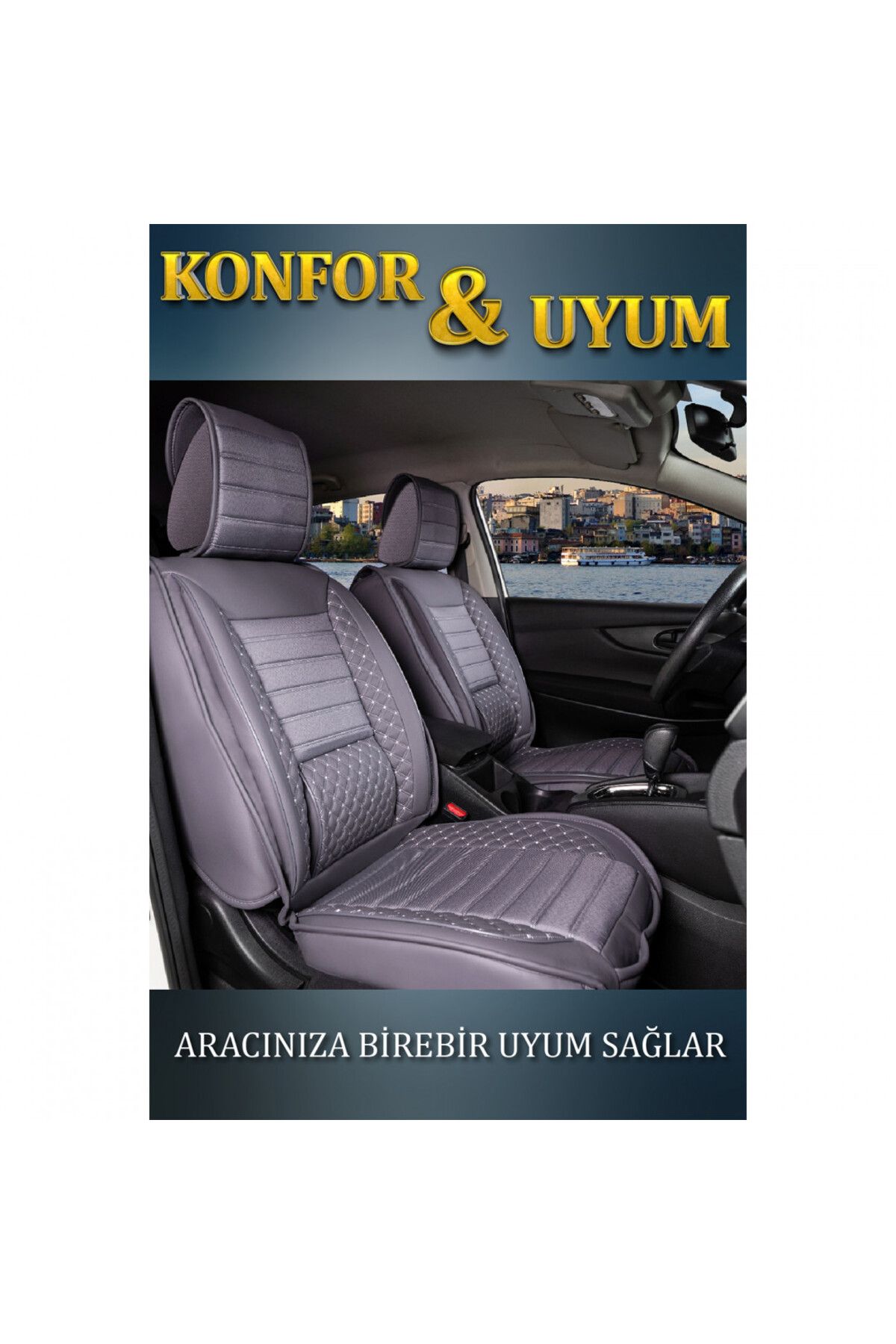 autogoodstore Peugeot Rifter 2024-2025 Uyumlu 3 Tekli Lüx Deri Oto Koltuk Kılıfı Ön Arka Takım Safir FÜME