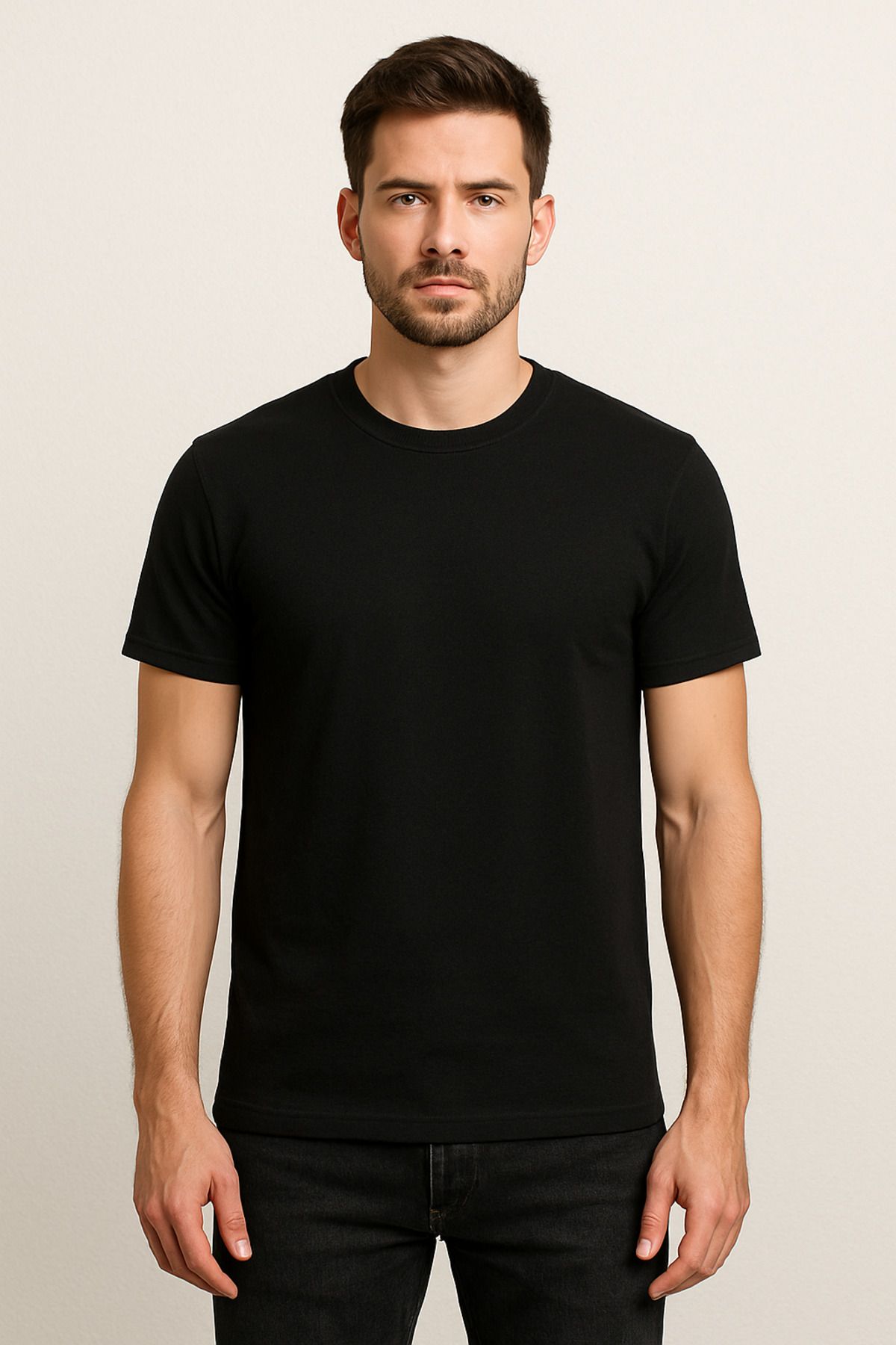 Moda Tuğram Erkek Never Give Up Sırt Baskılı Siyah Tshirt