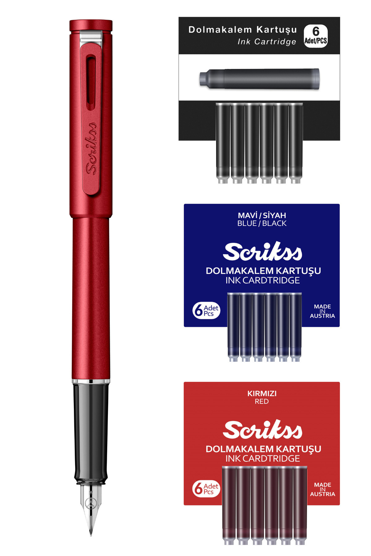 Scrikss WizDesign PUNTO DOLMAKALEM BORDO, ÖZEL KUTU + MAVİ - SİYAH - KIRMIZI KARTUŞ