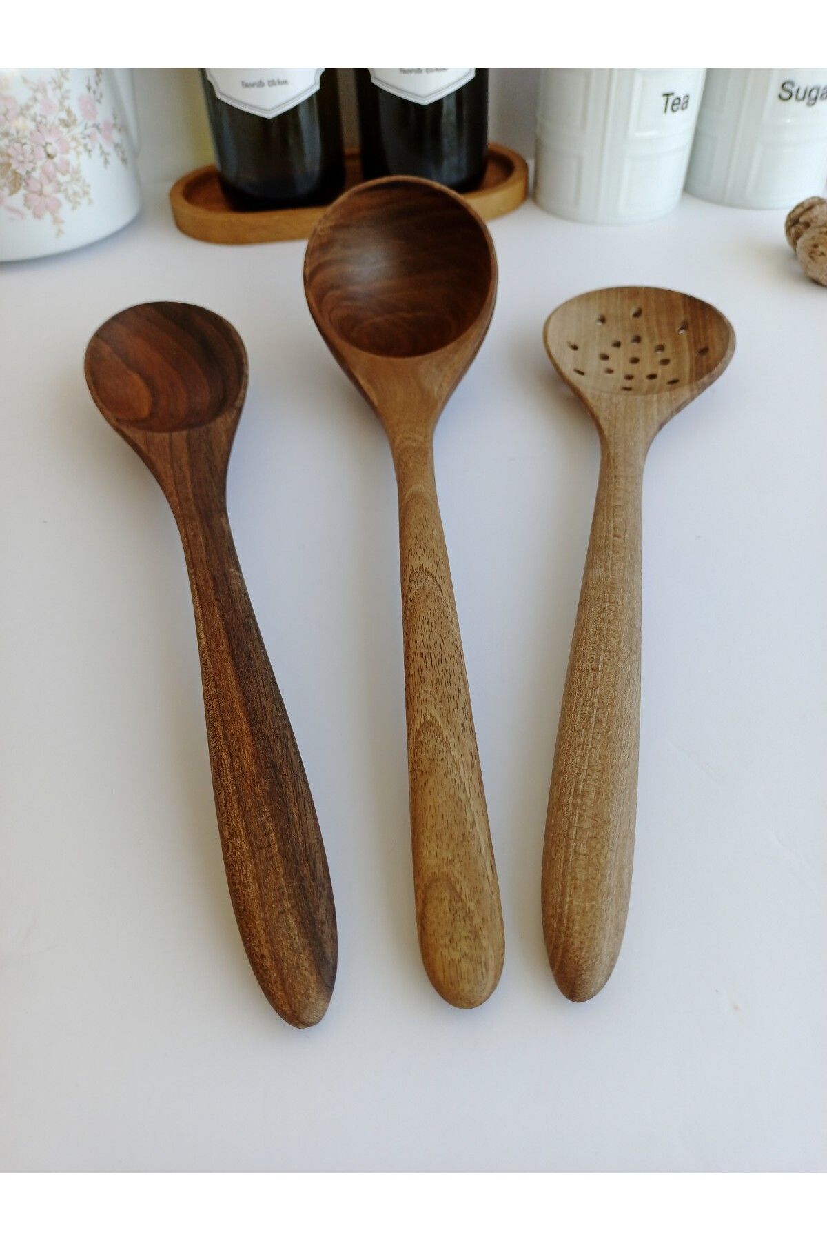 AYSAN-Walnut Wood Handmade Spoon, Ladle Set. 2