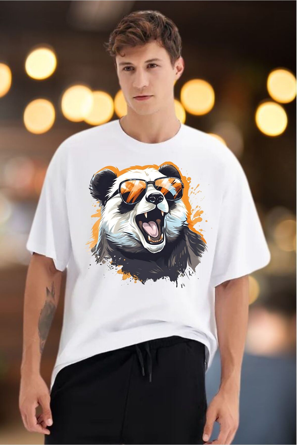ModaSphere Panda Baskılı Unisex Oversize Tişört