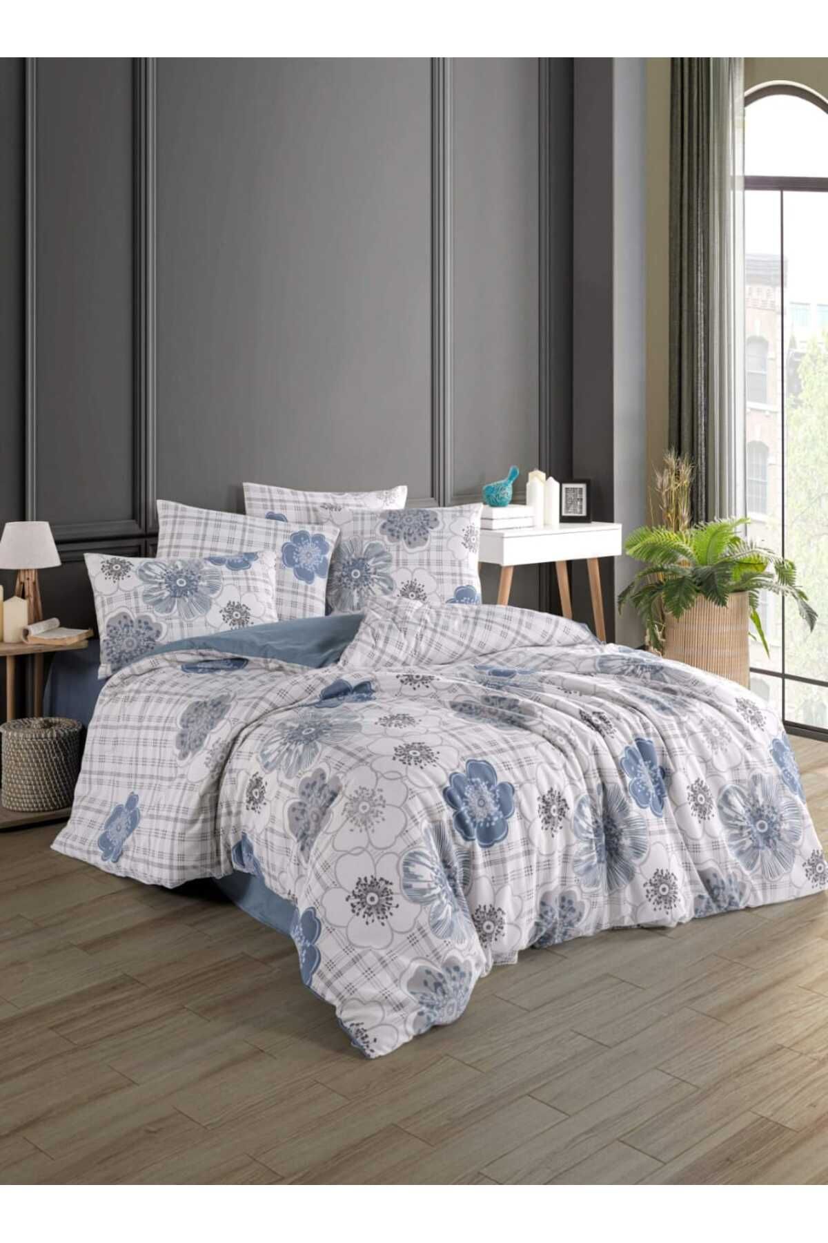 VİLERA HOME MAVİ GRİ PAMUKLU DESENLİ ÇİFT KİŞİLİK 200*240 PİKE