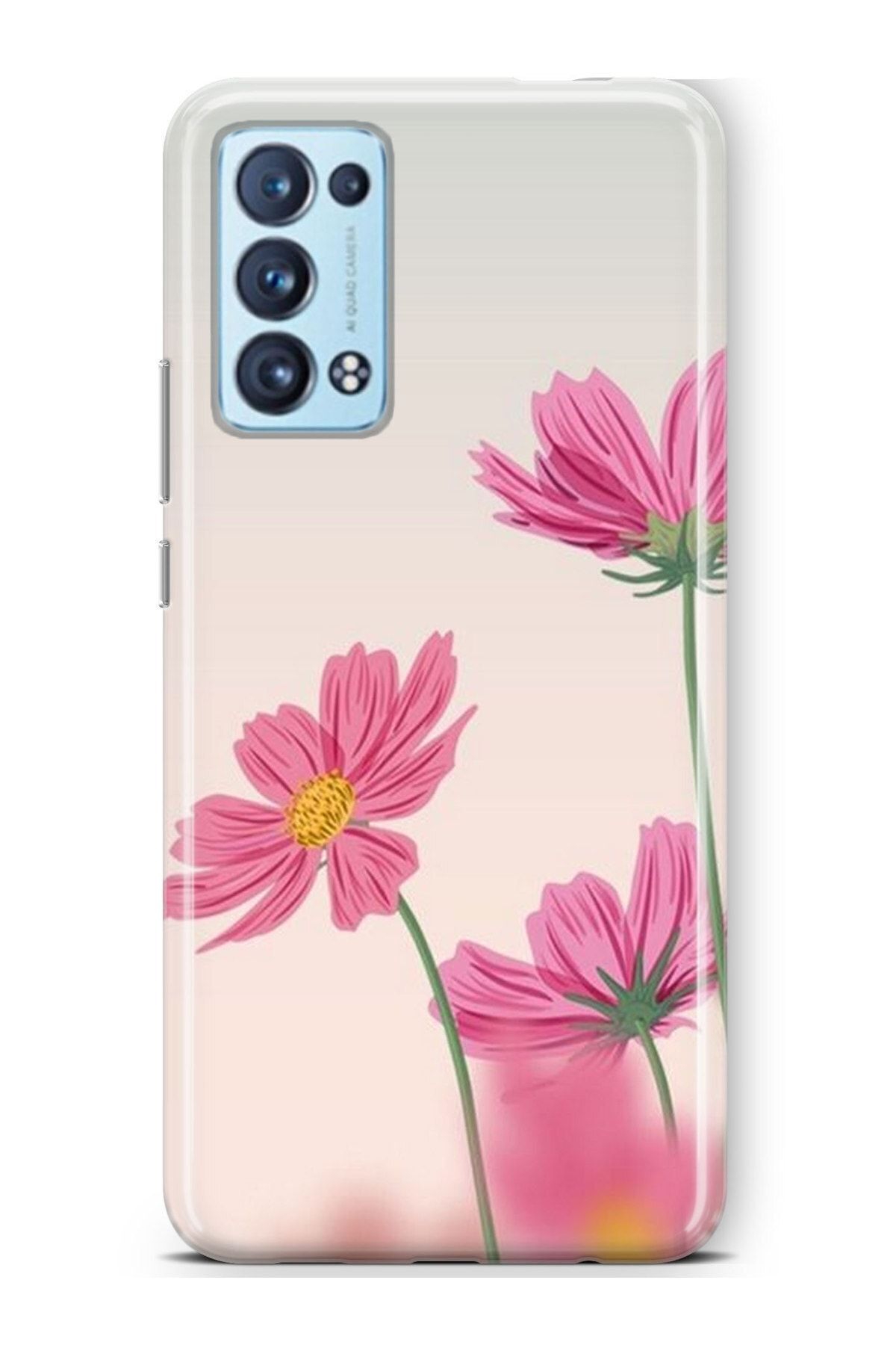 Activist Oppo Reno 6 Kılıfı Standlı Baskılı Parlak Silikon Kapak - Floralpink