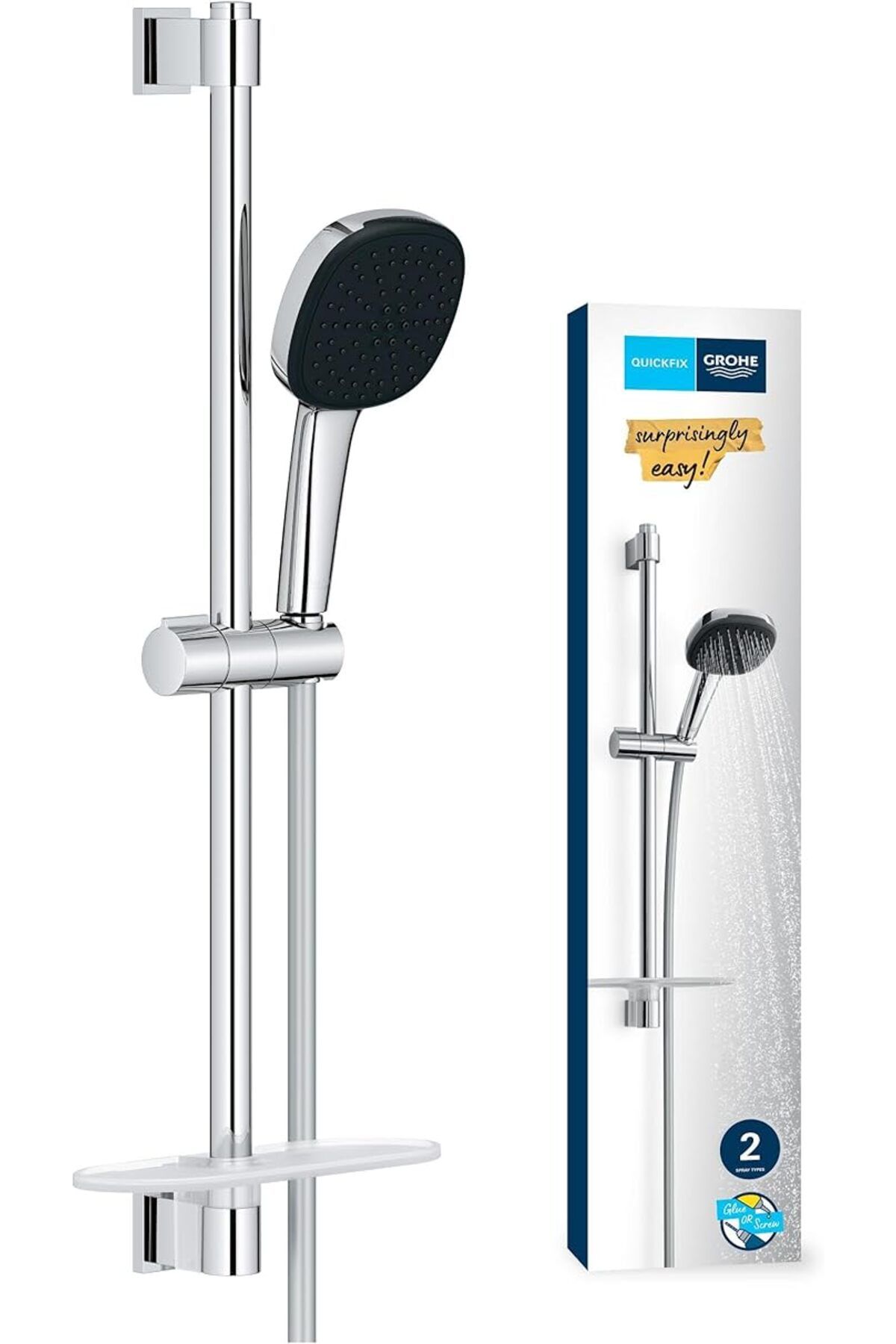ShopZum Vitalio Comfort 110 Sürgülü Duş Seti (Sabunluklu) 110 Mm 2 Akışlı (Yağmur & Jet) El Duşu